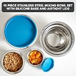 Ensemble de bols à mélanger Viking, 10 pièces en acier inoxydable pour la cuisine, base en silicone antidérapante, comprend des couvercles ajustés, lavable au lave-vaisselle, teal