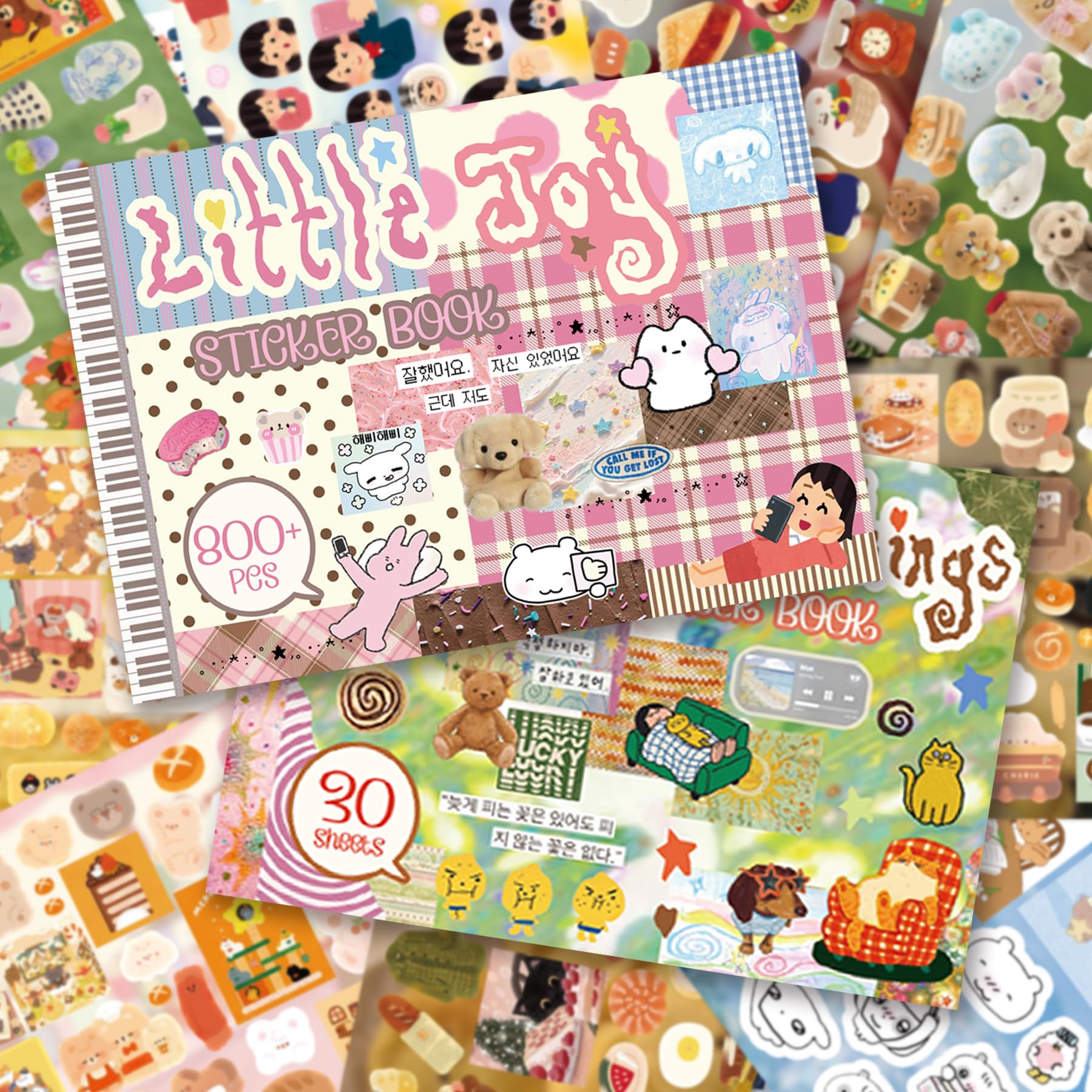 Japanese Kawaii Sticker Book, 30 Sheets, 800 Pieces, INS Style Cute Cartoon Animals, Waterproof for Journaling, Scrapbooking, Planners (2 in 1)