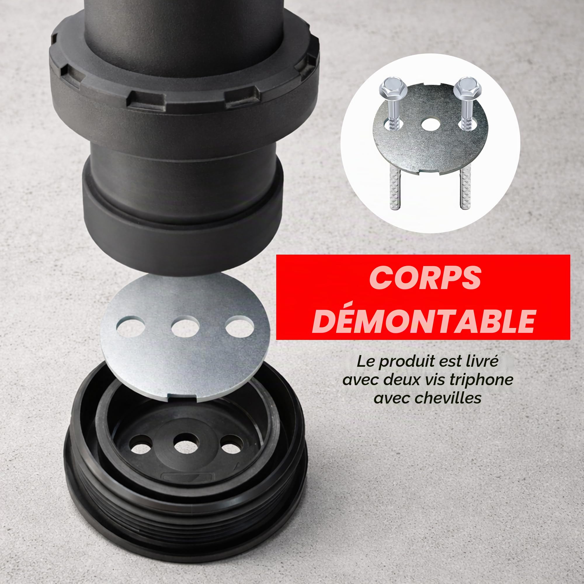 Délimiteur de circulation anti-stationnement de 68 cm | Barrière de sécurité réfléchissante noire avec tête sphérique | Poteau de refuge flexible en TPU avec base démontable, vis et ancrages pour