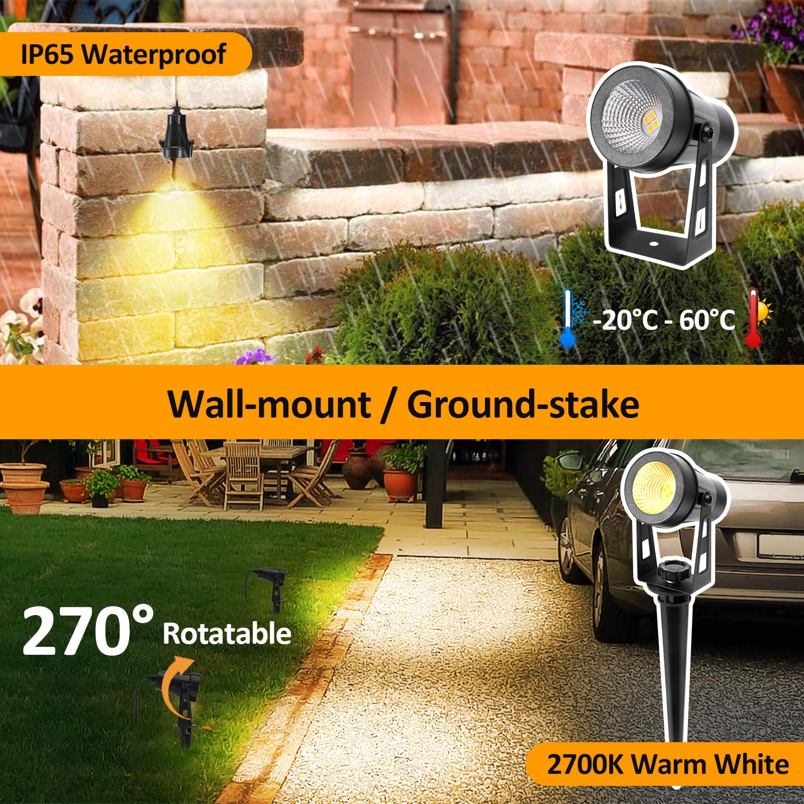 ECOWHO Garden Lights Mains Powered, 18W Extendable Outdoor Spot Lights with Adapter - Image 2