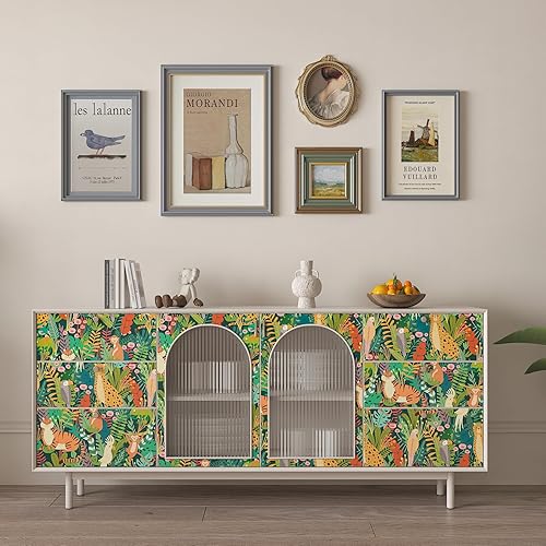 Miniatura 3 de CHIHUT Papel tapiz de animales de la selva de 17.7 x 100 pulgadas, papel tapiz removible para niños, papel tapiz de leopardo y pájaro de leopardo,