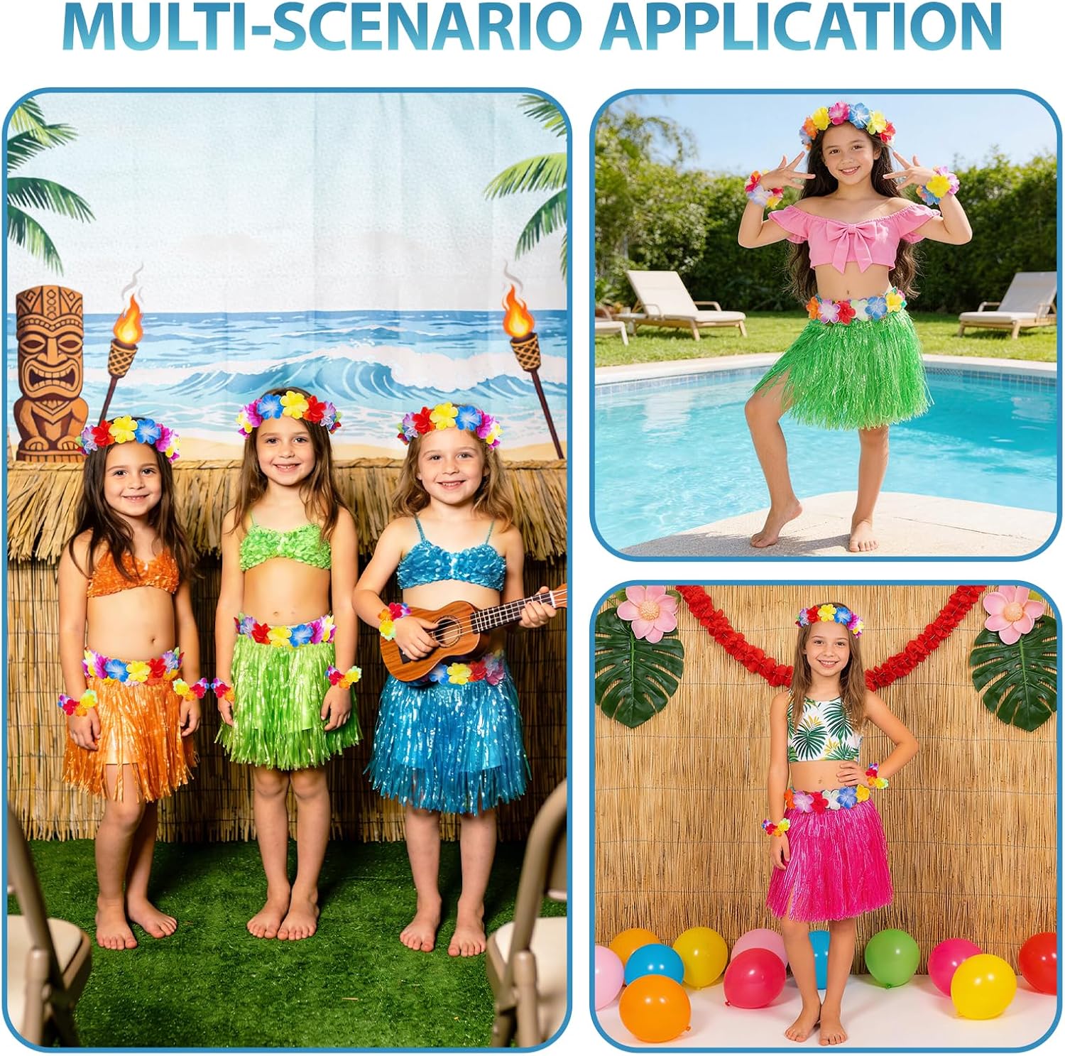 Garma 48 Pcs Hawaiian Grass Skirts for Luau Party Supplies Set | 12Pcs Hawaiian Luau Hula Skirts 12Pcs Headbands and 24Pcs Wristbands for Hawaiian Tropical Themed Decorations Festival