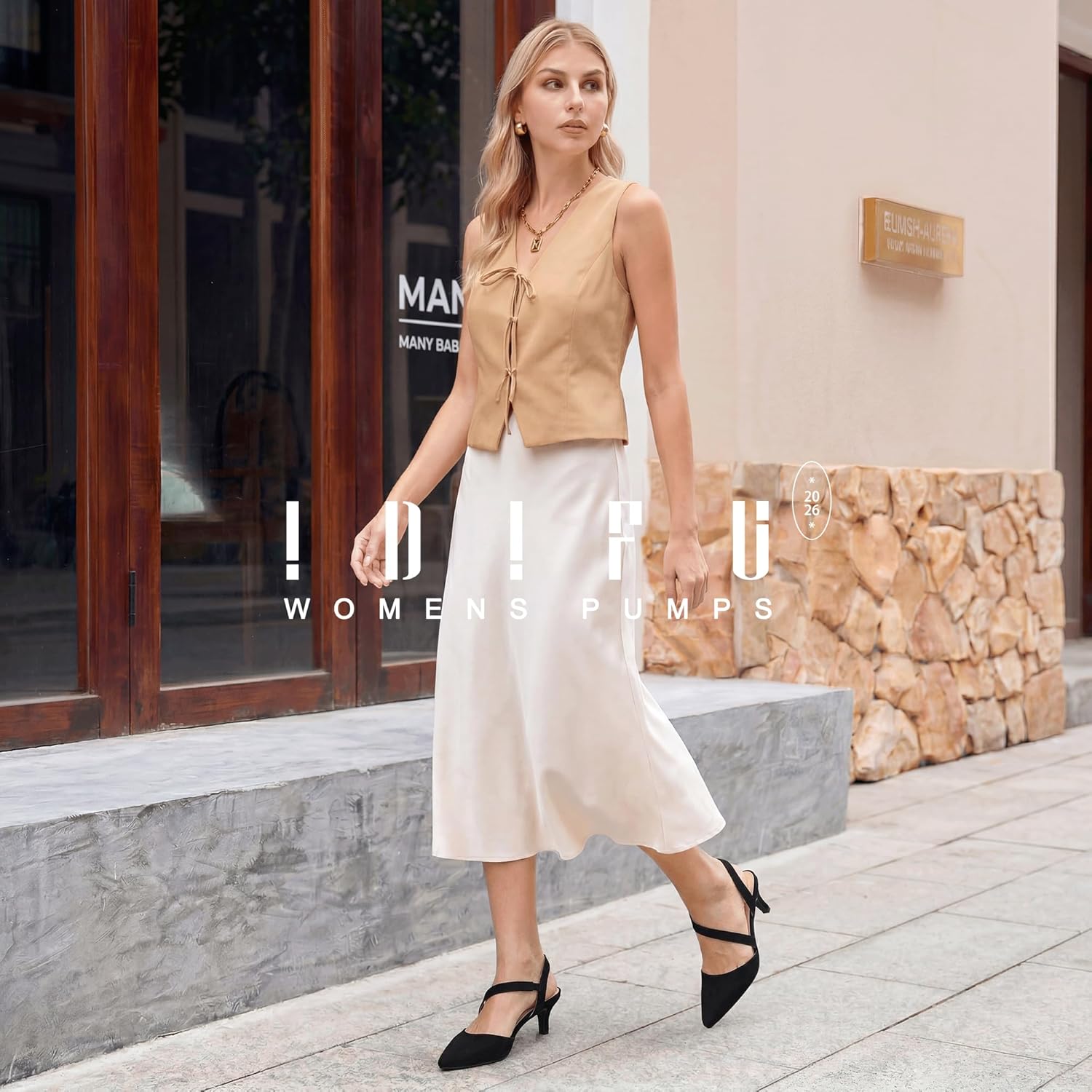 IDIFU IN2 Women's Closed Toe Heels Pointed Toe Kitten Low Pumps Slingback Strappy Dress Shoes for Women Wedding Bride Party Prom Work Business Heels Dressy Comfortable Formal Short Pumps Shoes