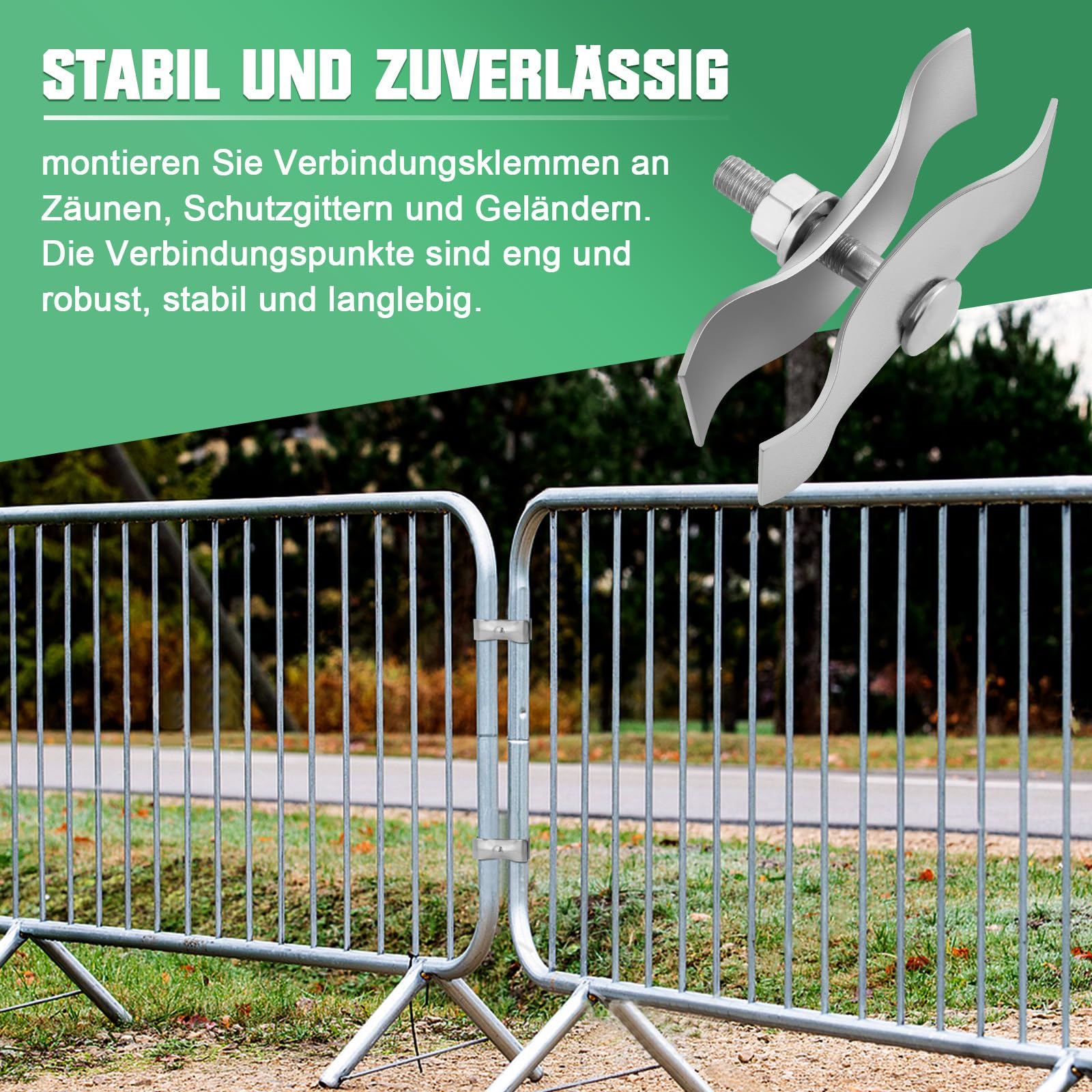 20 Stück Bauzaun Verbindungsschelle 42 x 42mm, Mobilzaun Verbinder Schelle Baustellenzaun aus Metall