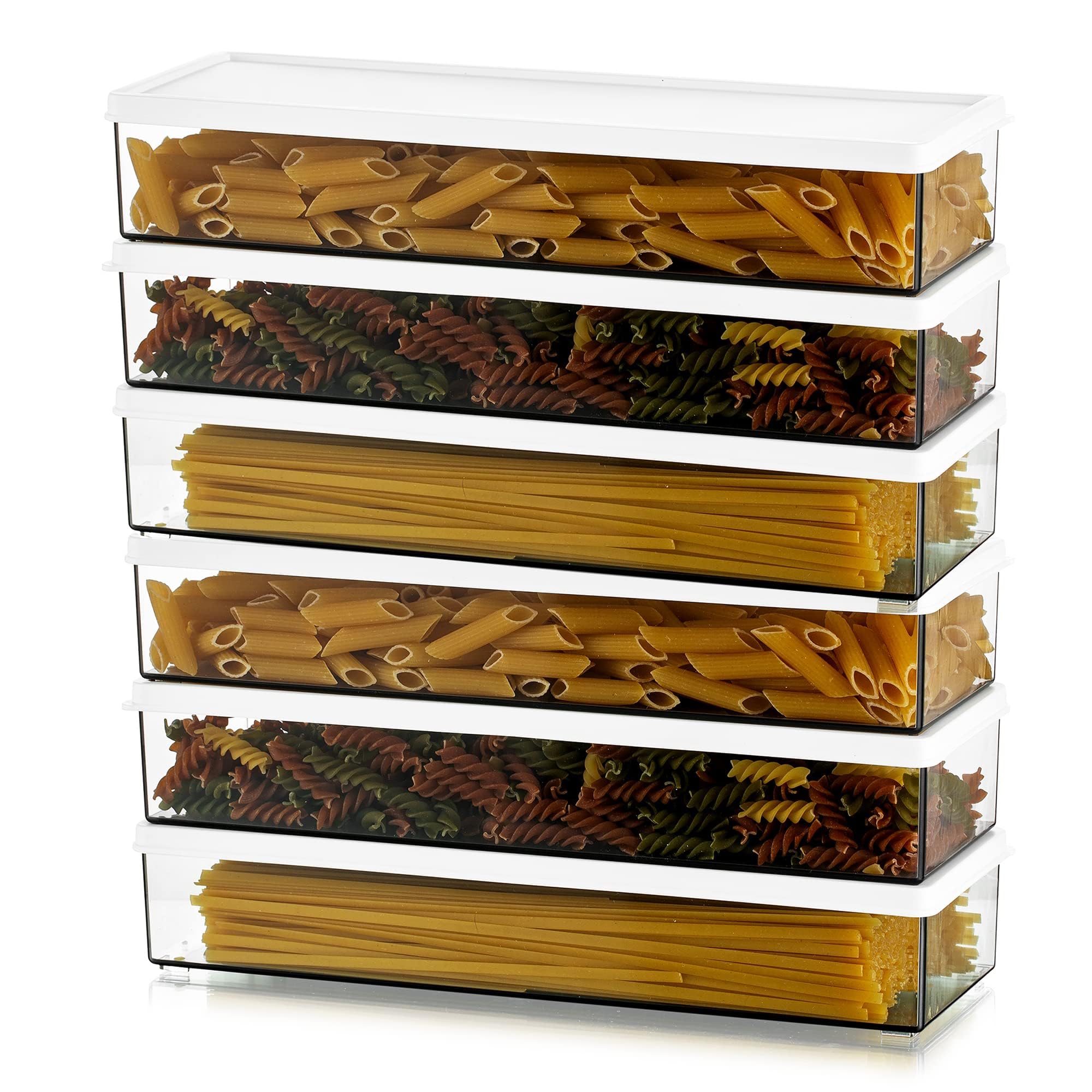 Nudelbehälter für Speisekammer, große Spaghetti- und Nudeldosen, durchsichtiges Müsli-Aufbewahrungs-Set mit Verschlussdeckel, haltbarer Kunststoff, stapelbar, Küchenschrank (6, 1.0 l horizontal)