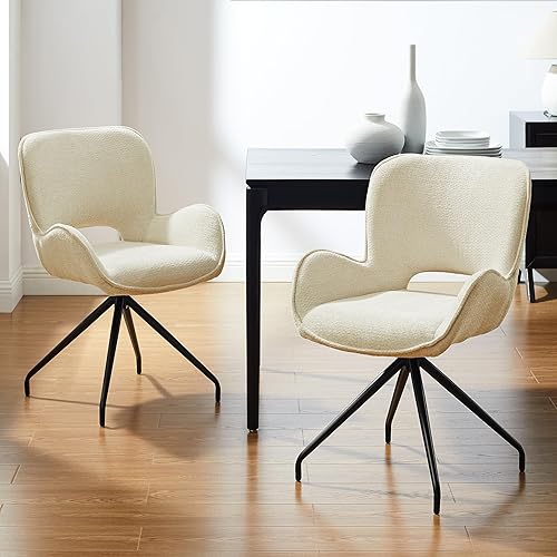 Art Leon Sillas de comedor, juego de 2, sillas de comedor tapizadas de tela, sillas giratorias modernas con patas de metal negro para sala de estar,
