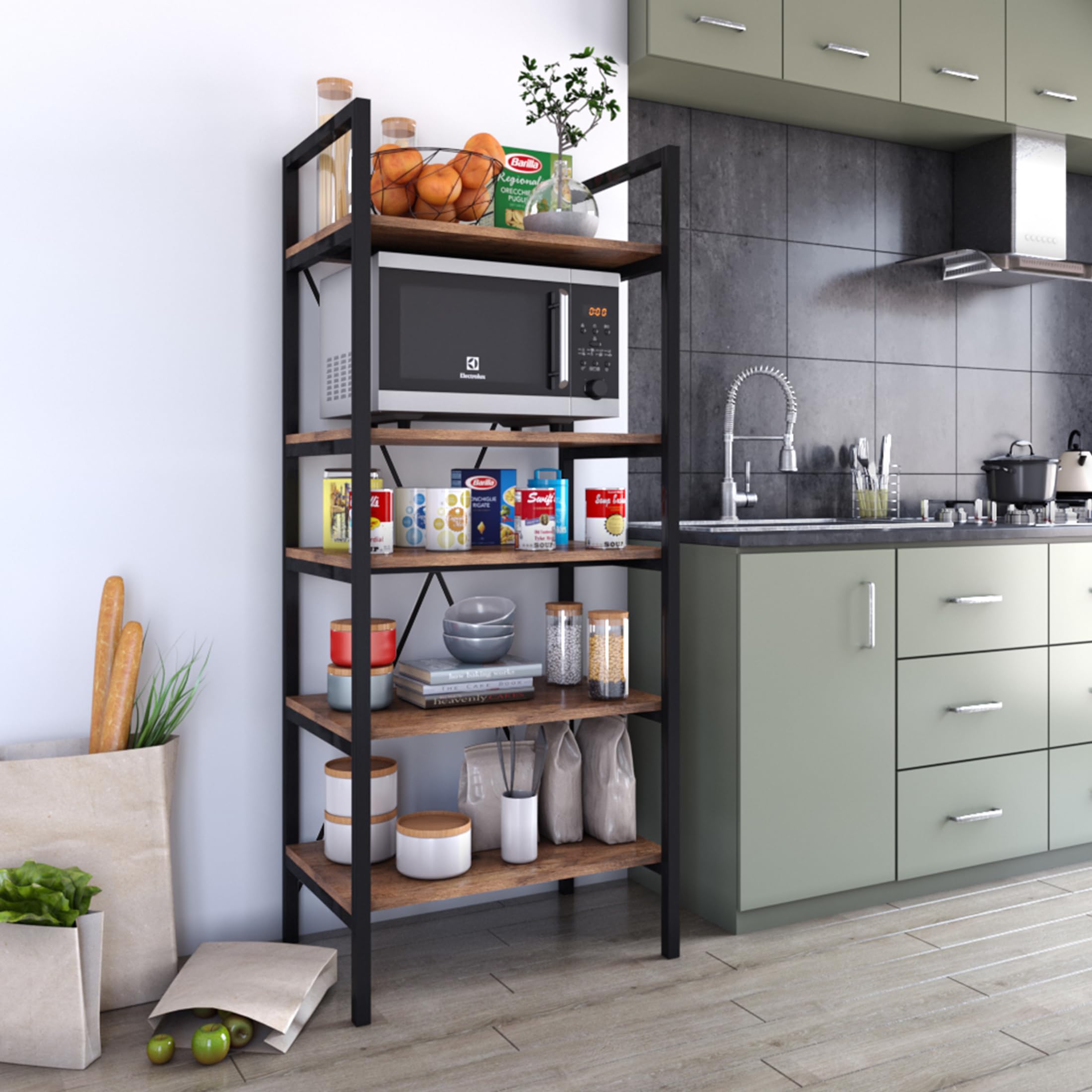 Klaxon Wood & Metal Multilayer Microwave Oven Stand For Kitchen