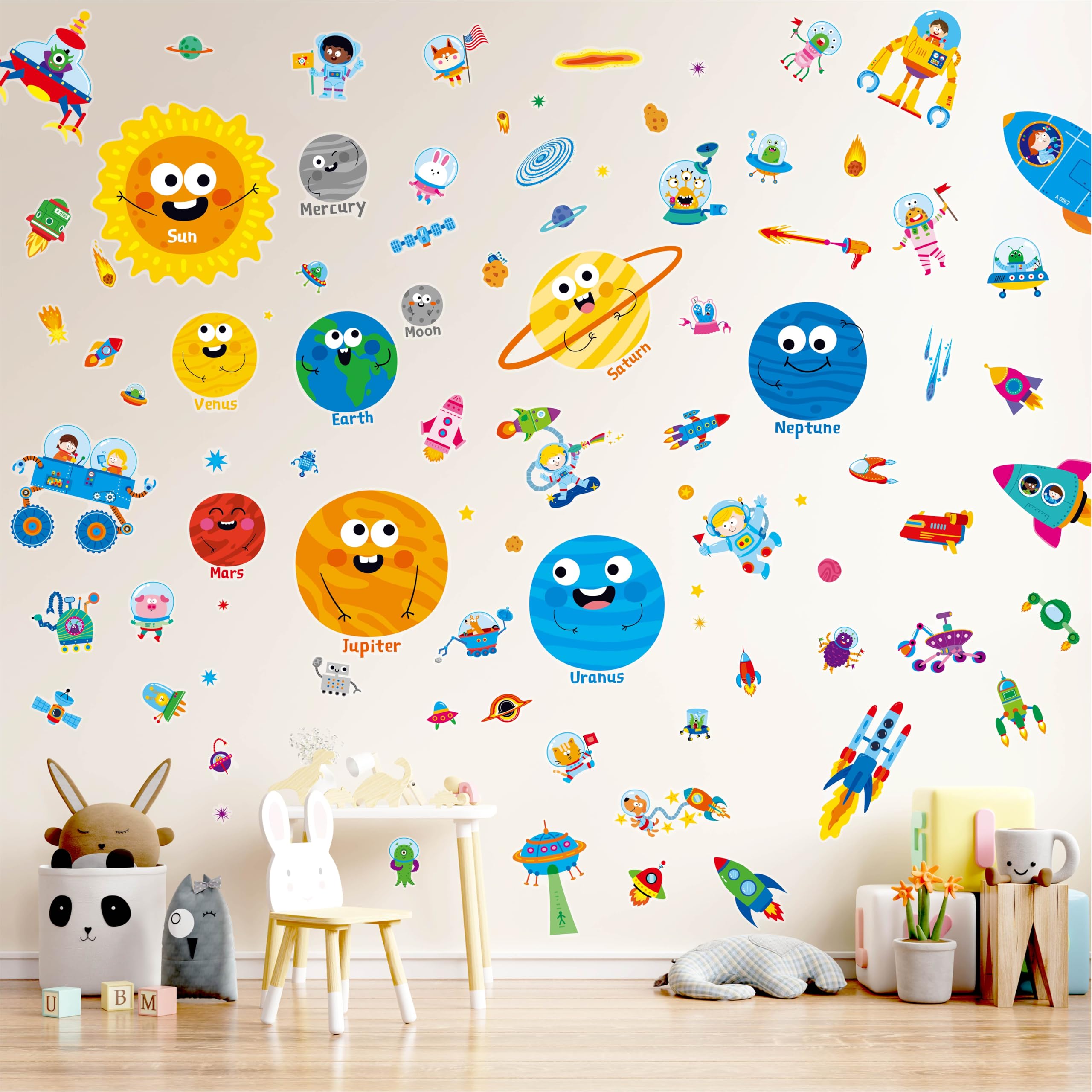 142 PCS Autocollants Muraux Espace - Stickers Vinyle Planètes, Fusées Et Étoiles Pour Chambre Enfant Et Salle De Classe