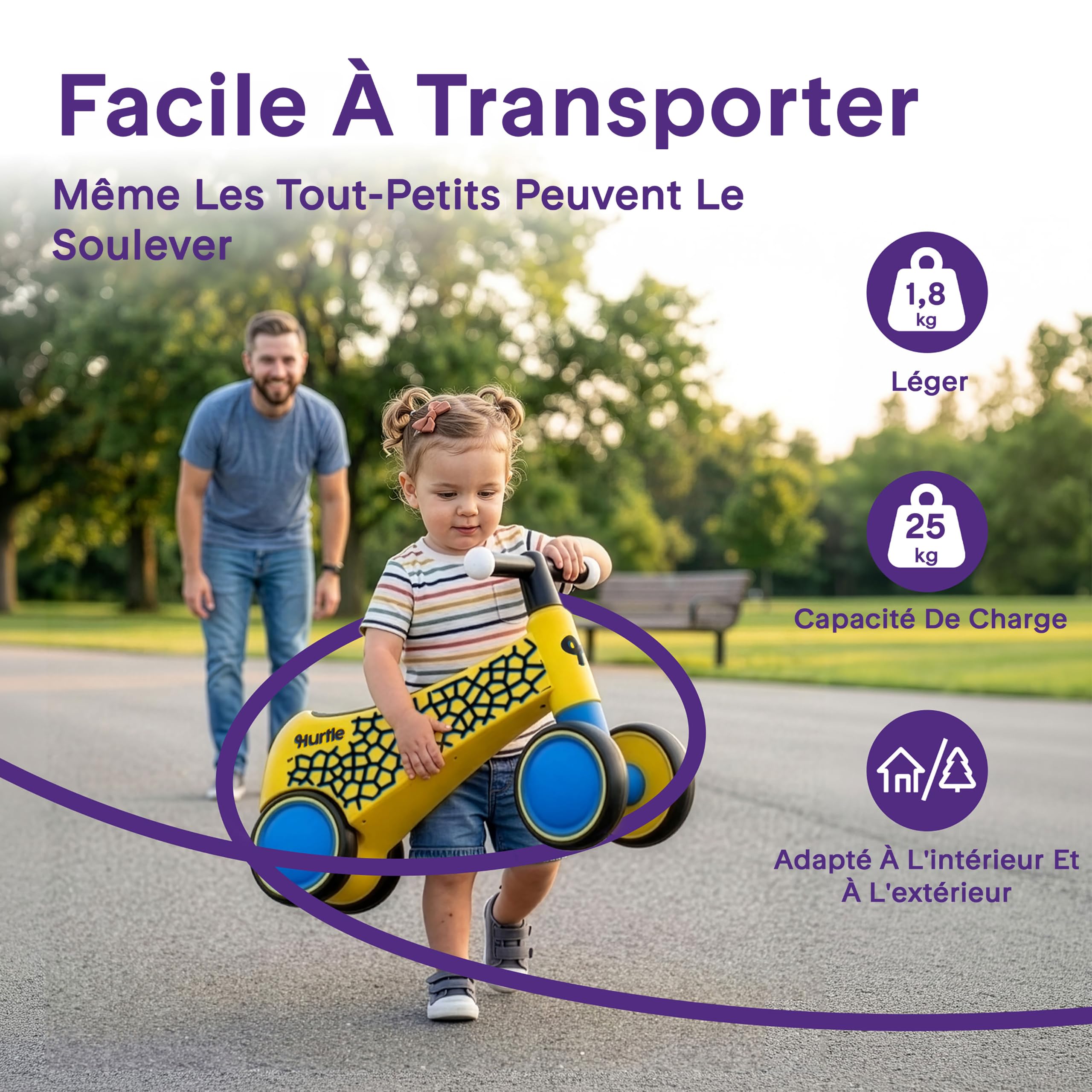 Hurtle Draisienne Bébé 4 Roues LED | 18–36 Mois | Vélo Équilibre 2 Ans Item Highlights: Guidon LED interactif, Stabilité 4 Roues, Rotation 135°, Siège rembourré, Charge 25 kg