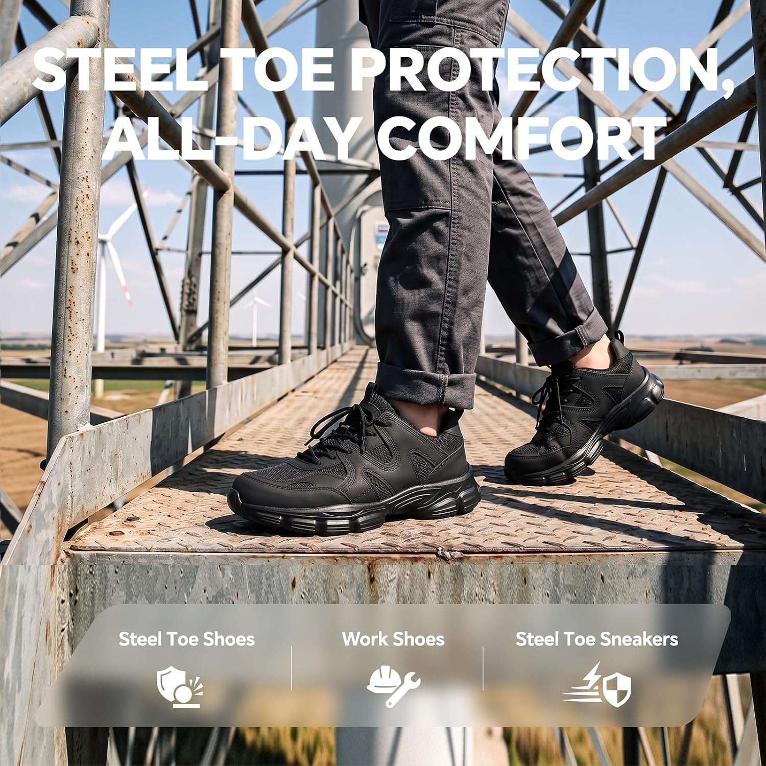 Steel Toe Shoes for Women Men Cushioned Safety Shoes Breathable Work Shoes