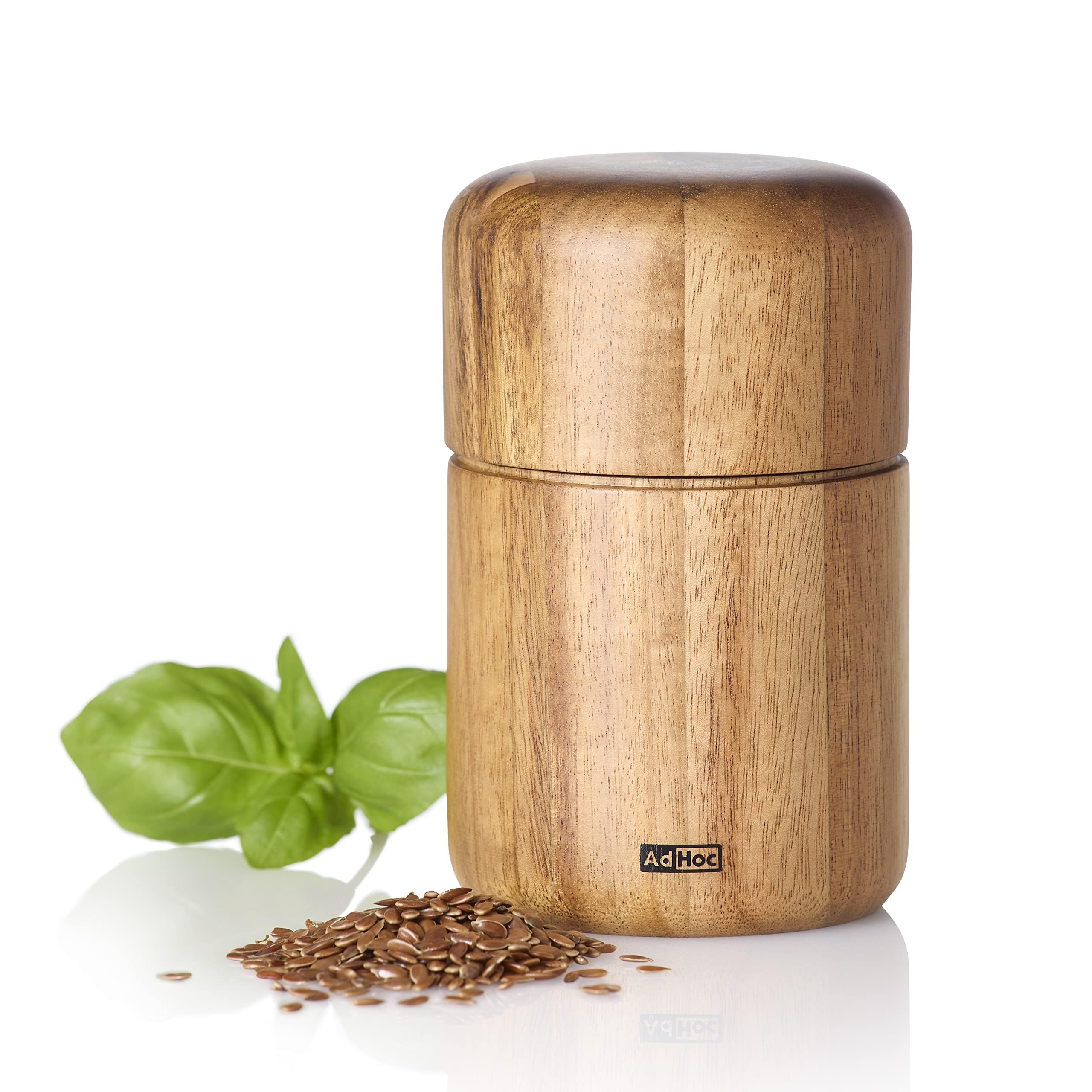 AdHoc SF11 Leinsamen- und Sesammühle Seedo | Hochwertige Gewürzmühle aus Akazienholz mit PolyCut Präzisions-Mahlwerk | Ideal für Leinsamen, Sesam, Hirse, Quinoa uvm. – Perfekt für Superfoods