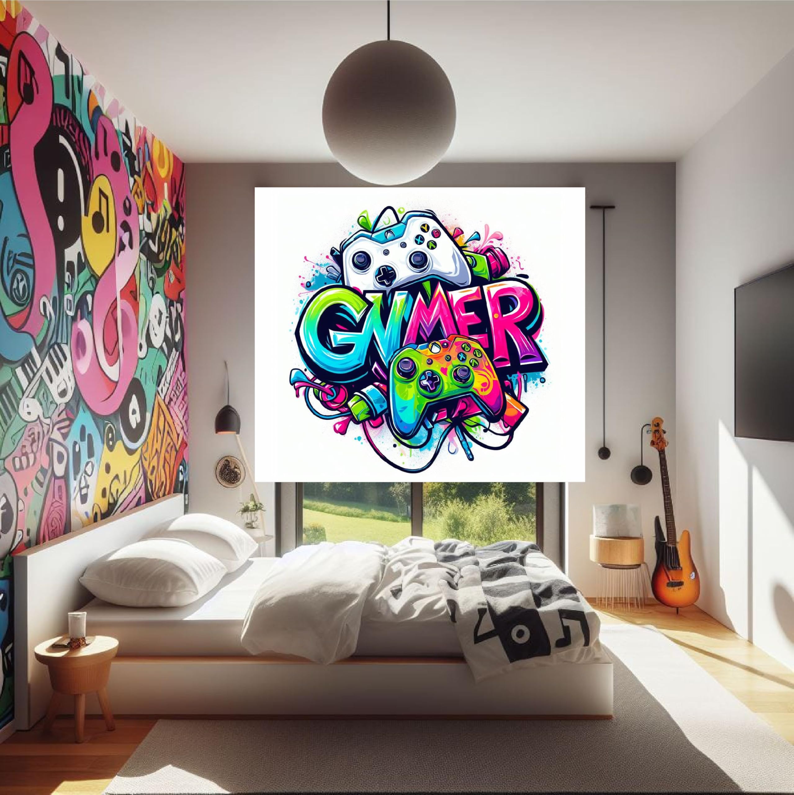 Estores Iroa – Estor Enrollable Juvenil Gamer para Habitación de Adolescente – Tejido Translúcido Impreso, Fabricado Bajo Pedido en España, Incluye Mecanismo y Soportes – Gamer 05 (100x170)