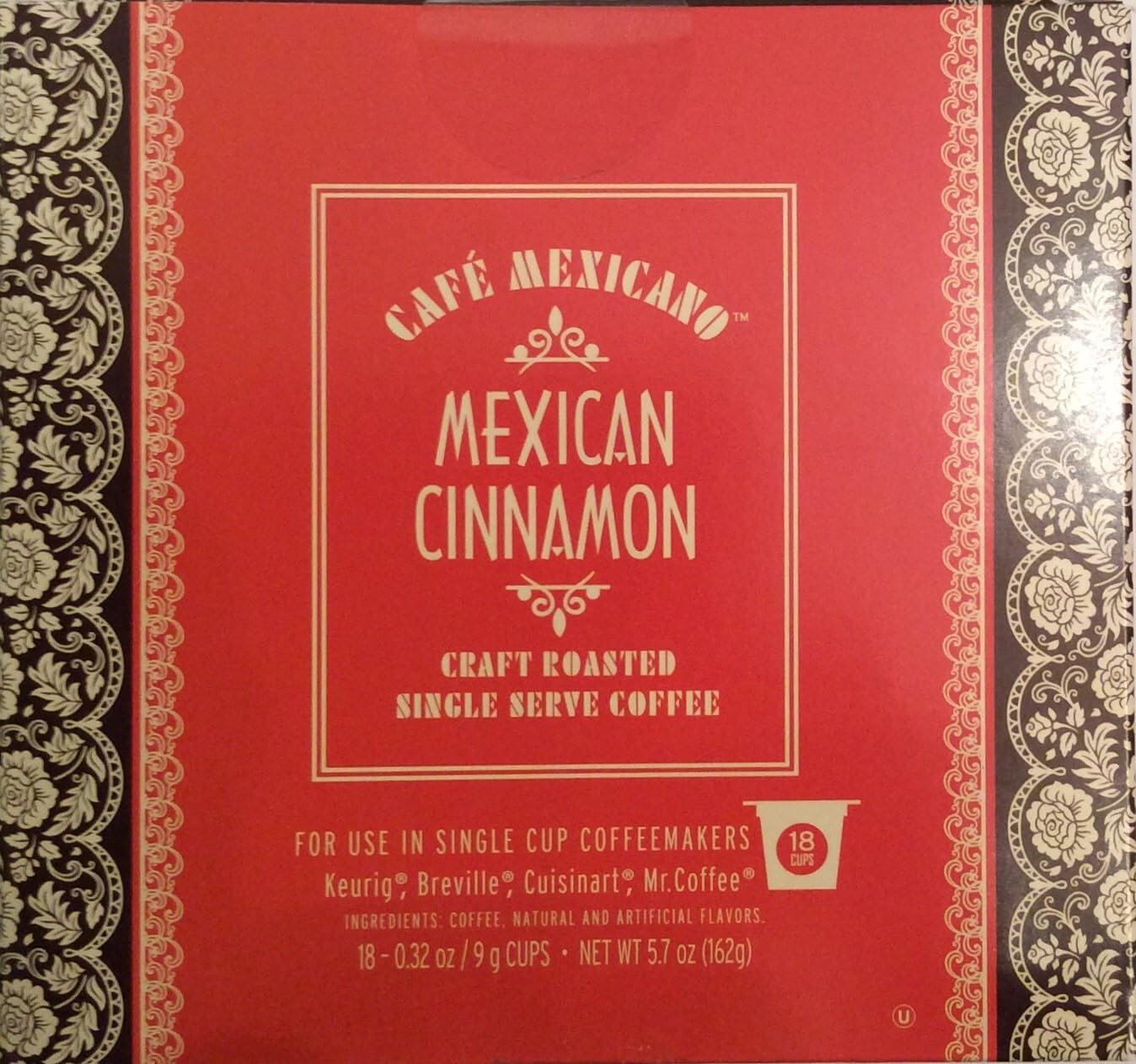 Cafe MexicanoMexican Cinnamon Craft Roasted Single Serve Coffee 18 Cups, Red and Brown
