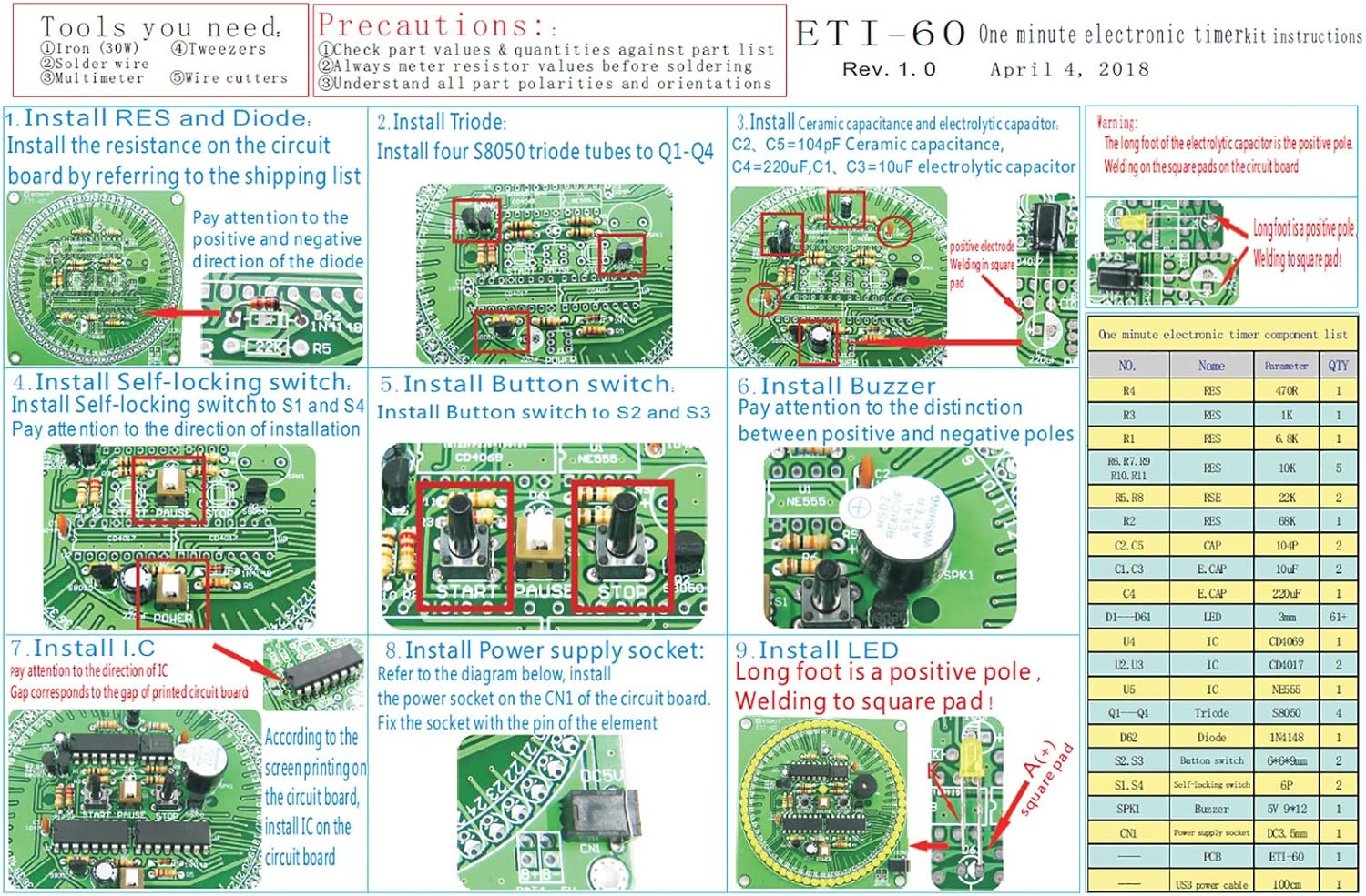 Gikfun 60 Seconds Electronic Timer Soldering Practice Board, Christmas Tree Led DIY Kit