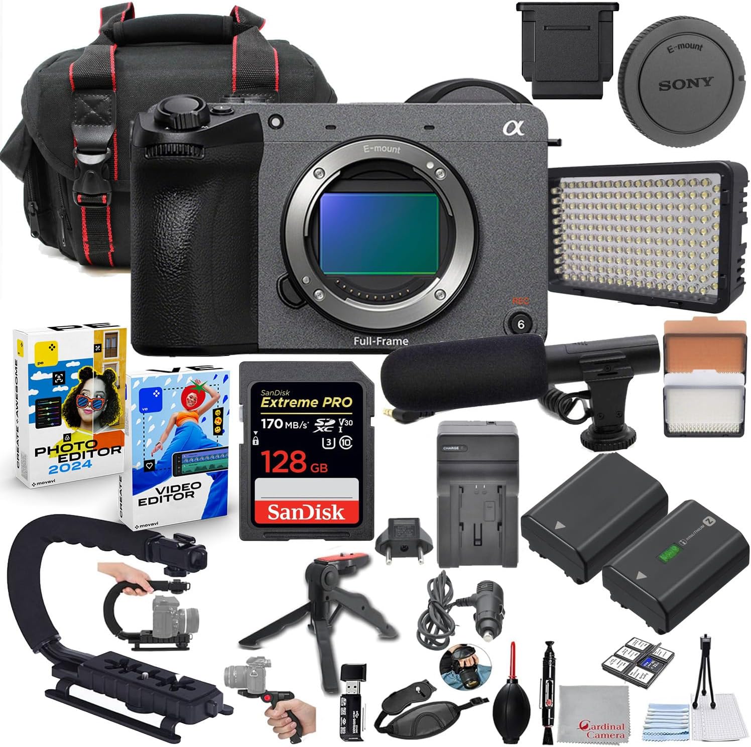 Sony FX2 Digital Cinema Camera Bundle + Accessory Package Including 128GB Memory, LED Light, Microphone, U-Grip, Software Package & More