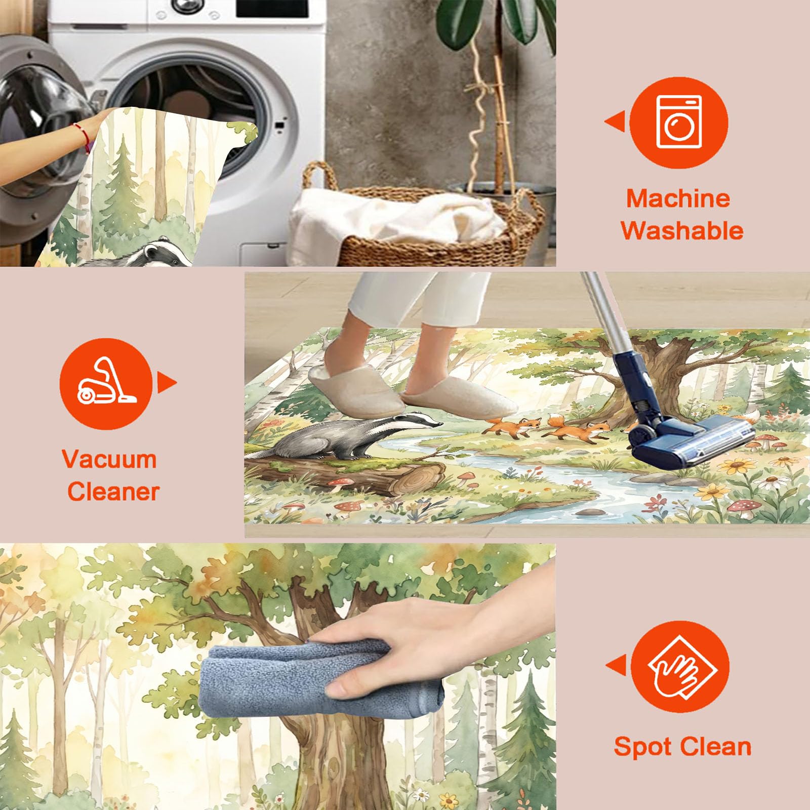 Lavable Tapis Rond Animaux Frais À L'Aquarelle