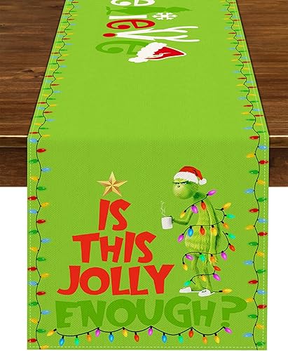 Nepnuser Camino de mesa Merry Grinchmas, Whoville, Navidad, invierno, vacaciones, creer, decoración de fiesta, hogar, cocina, comedor