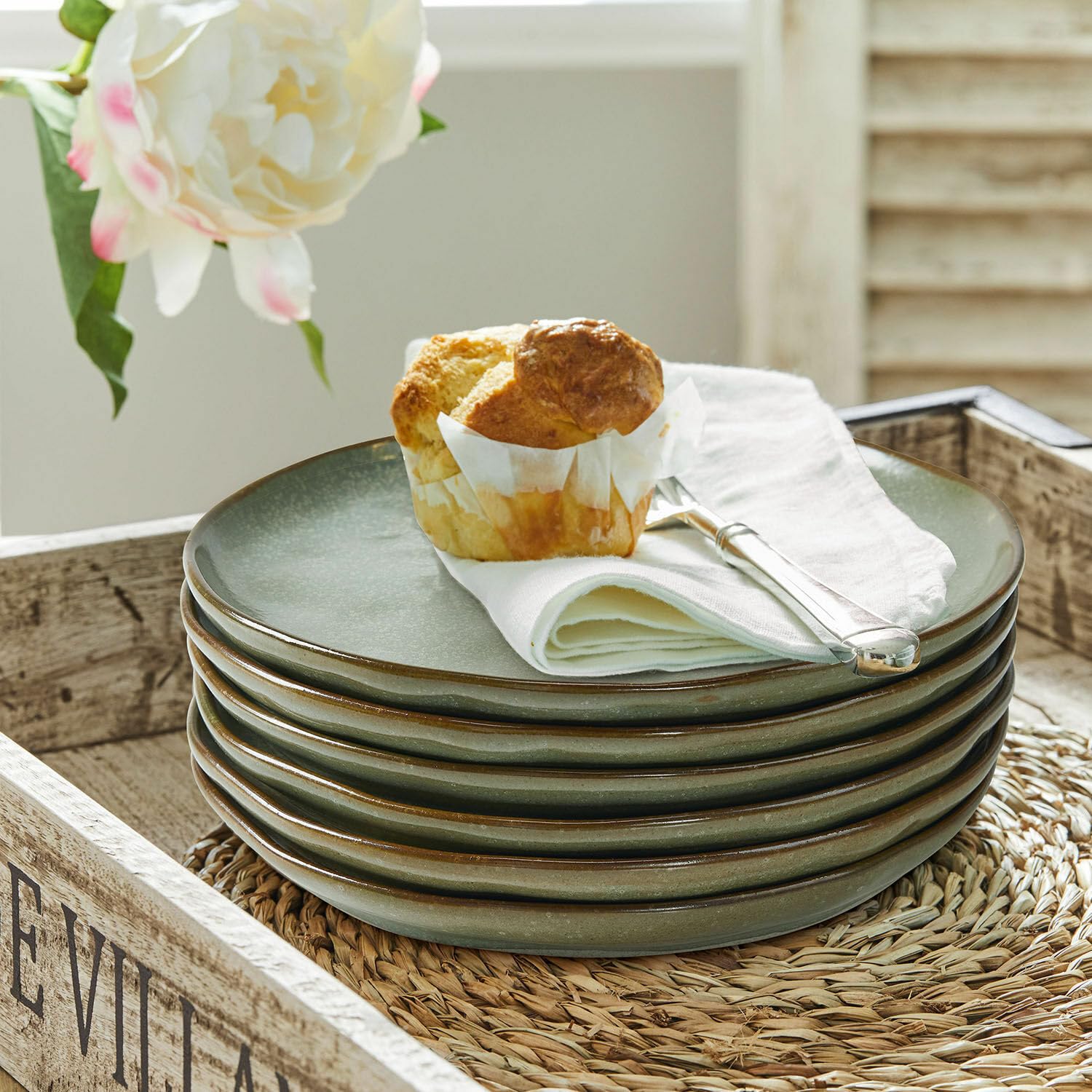 LOBERON Dessertteller 6er Set Biarré, türkis/braun