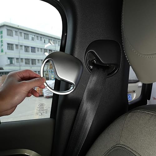 Miniatura 9 de 2 piezas de fibra de carbono ABS cromo cinturón de seguridad ajuste para Land Rover Defender 110 2020-2020 accesorios de coche (fibra de carbono)