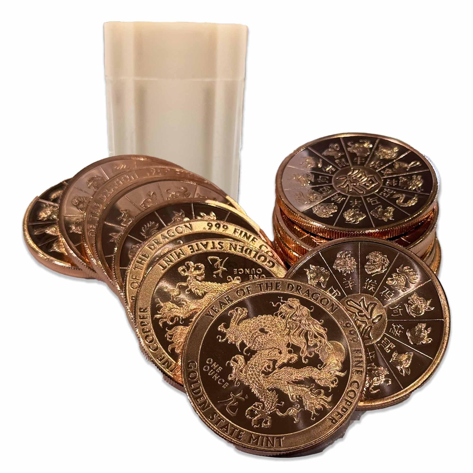 Generic 20pc x 1 oz Year of Dragon Chinese Zodiac calander copper round in storage tube