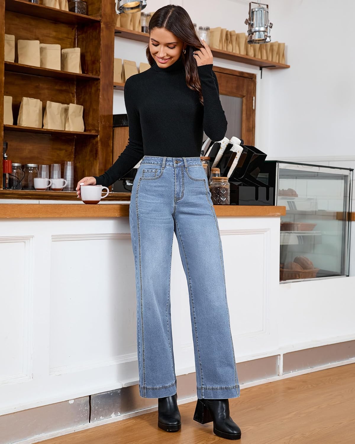 luvamia Wide Leg Jeans for Women Trendy High Waisted Double Side Seams Stretchy Denim Pants Trouser Jeans with Pockets - Image 6