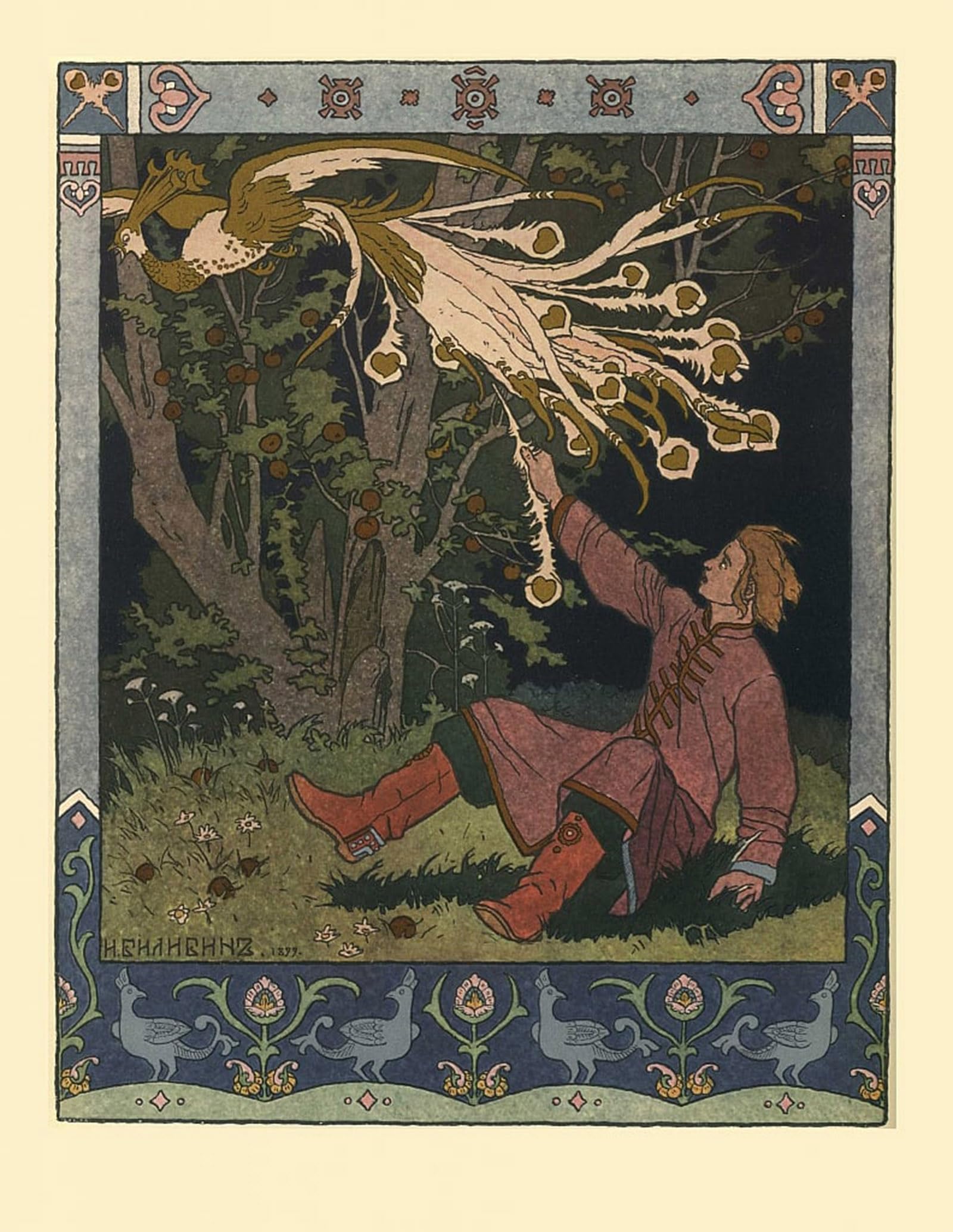 ARTXLXXBN Famous Prints Artwork Pictures Poster Painting Art Illustration for the Tale of Ivan Tsarevich the Firebird by Ivan Yakovlevich Bilibin Artwork Landscape Pictures for Home Decor 60x90cm