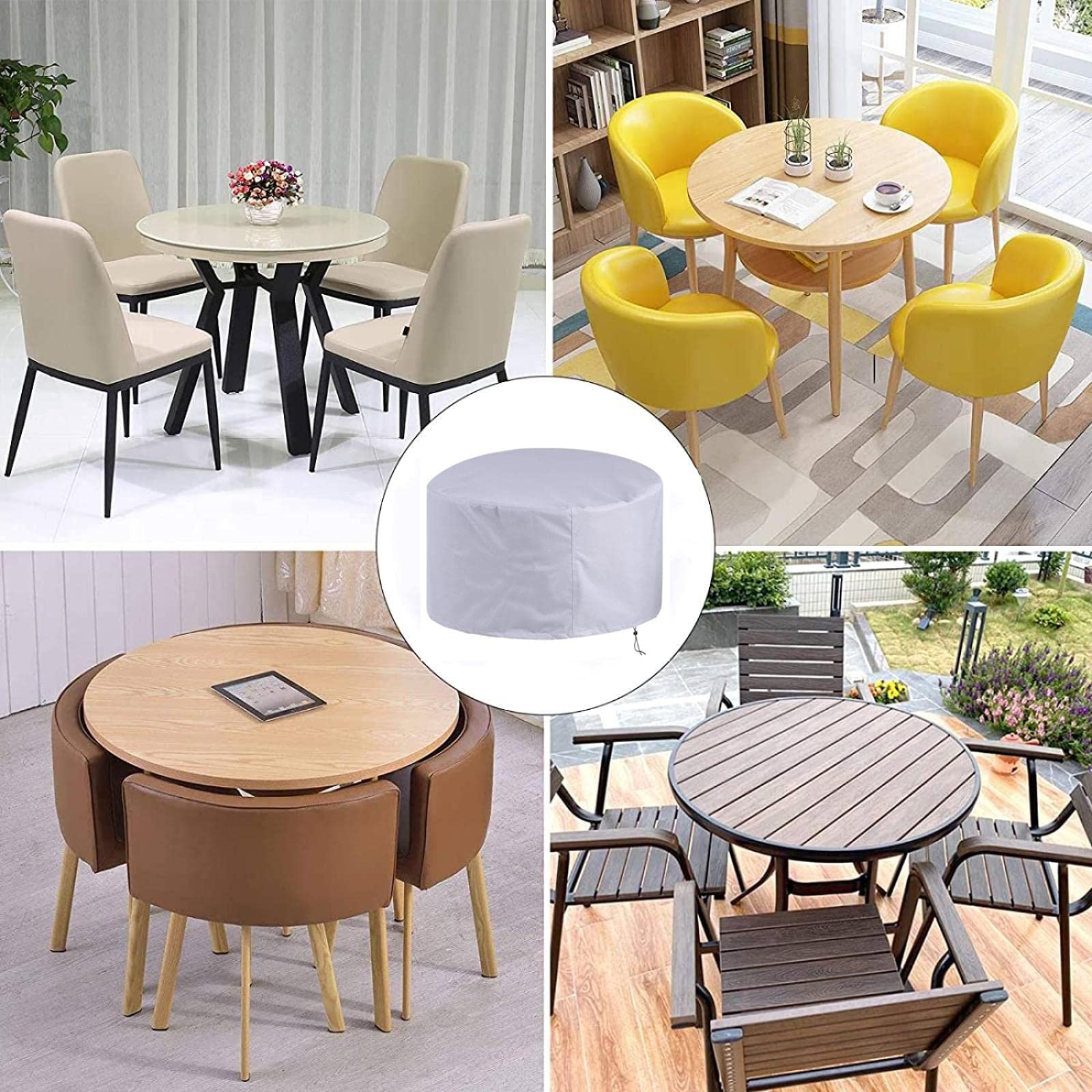 Housse de table ronde imperméable 240 x 90 cm en tissu Oxford 420D résistant au vent, anti-UV et indéchirable