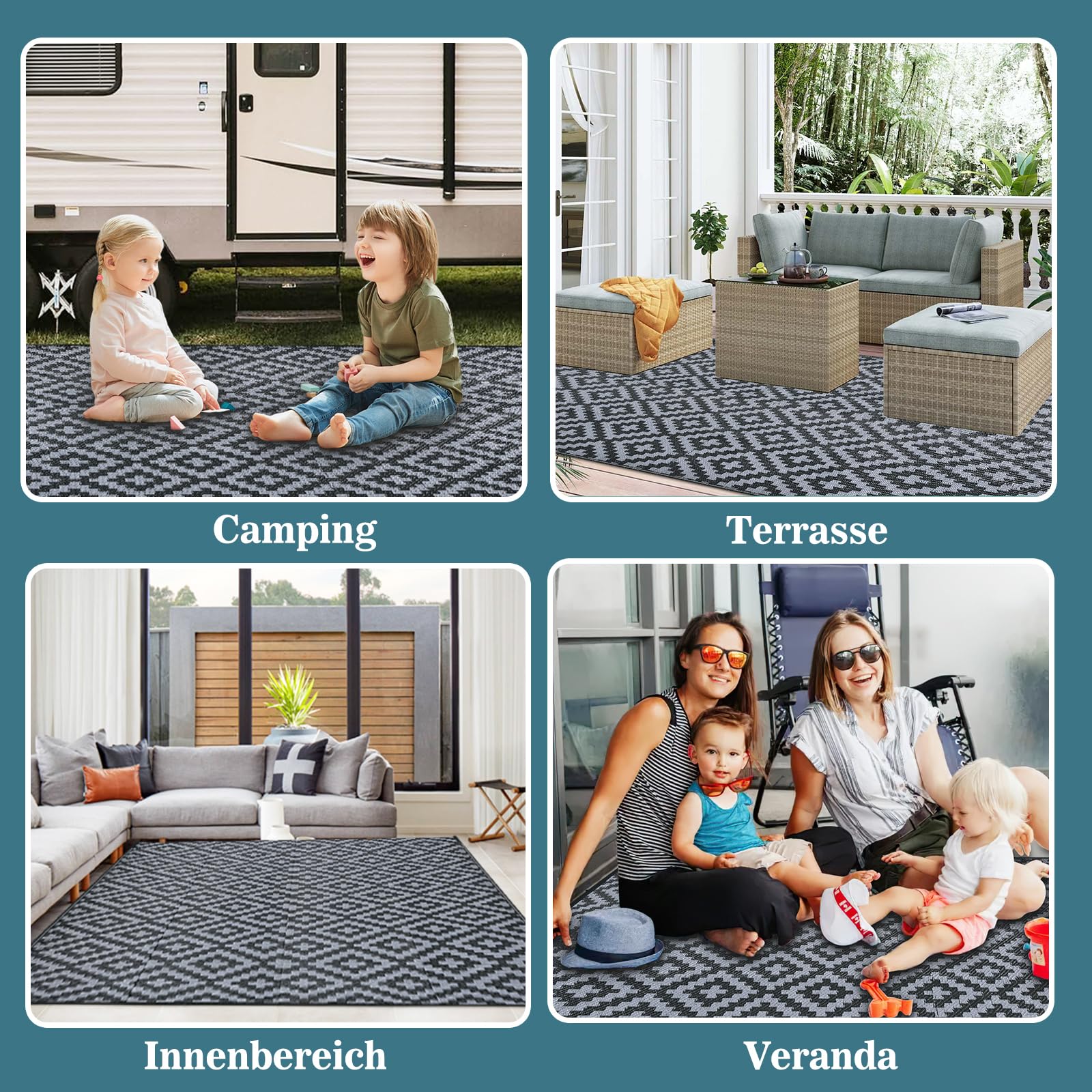 Alishomtll Tappeto per esterni, 180 x 275 cm, resistente alle intemperie, in polipropilene, impermeabile, per terrazze, giardino, balcone, reversibile, resistente ai raggi UV, per barbecue, picnic