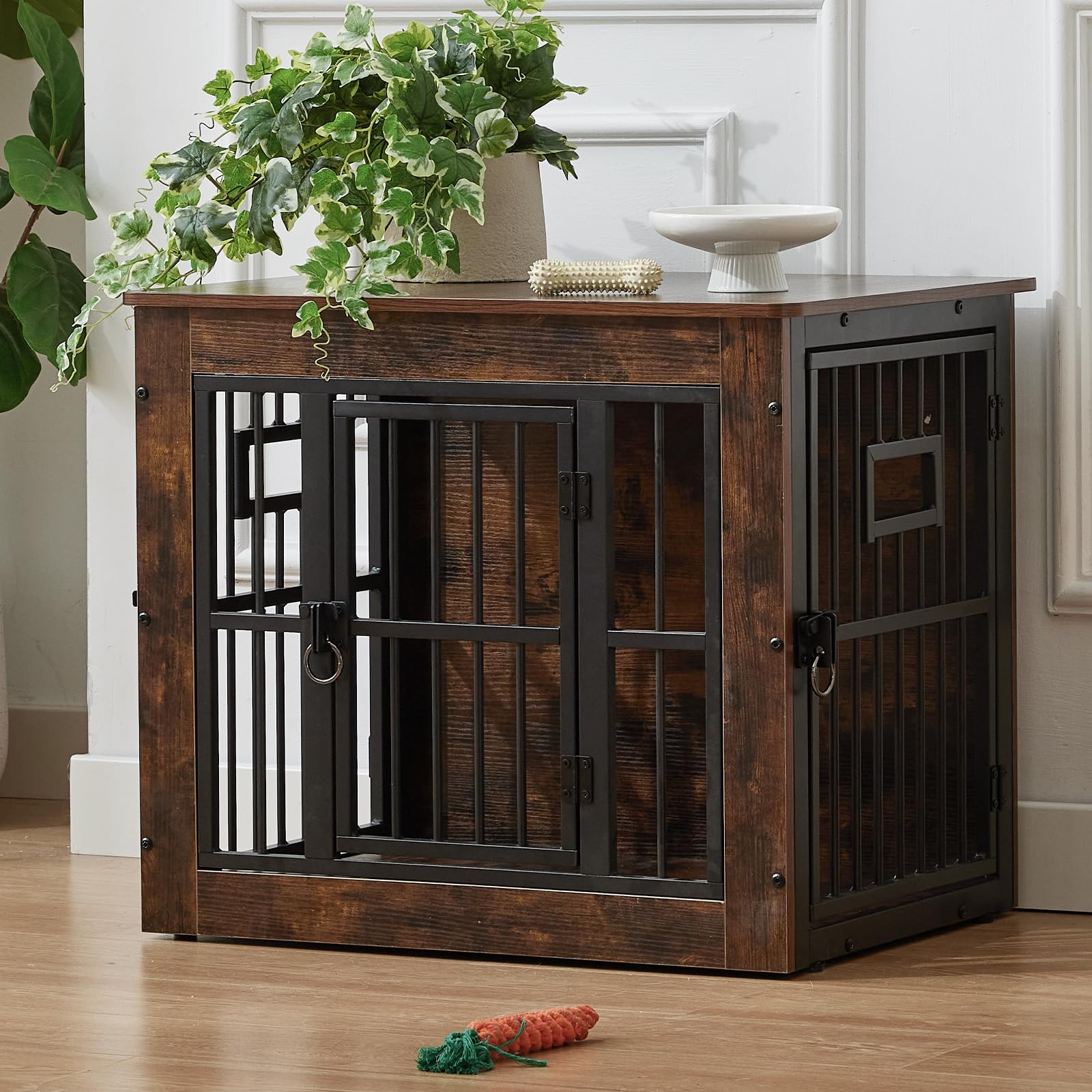 Gardner Pet Dog Crate Furniture,69 cm Heavy Duty Dog Cage,Three Door Wooden Dog Kennel Indoor End Side Table,for Small Dogs,Rustic Brown