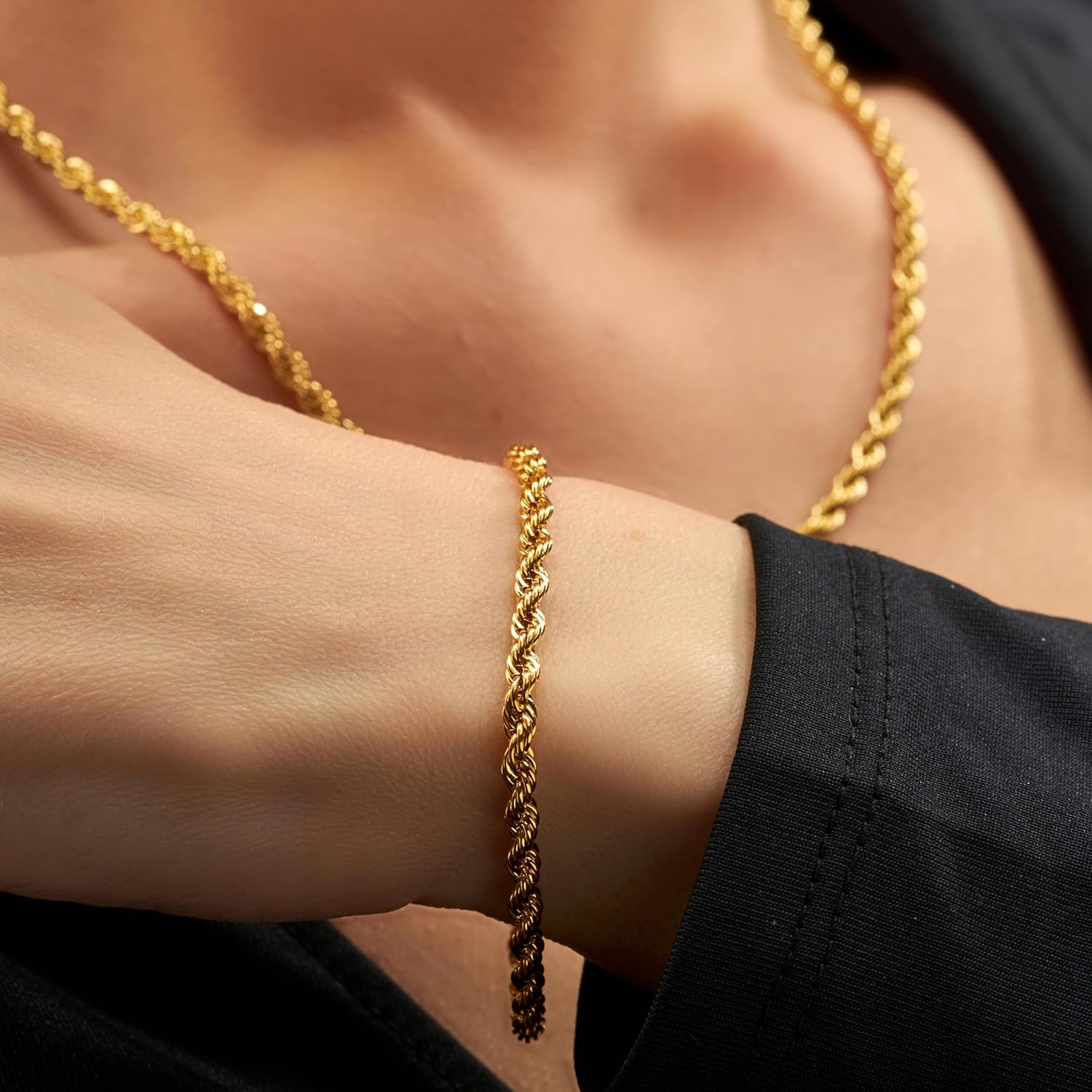 LIFETIME JEWELRY 4mm Rope Chain Bracelet 24k Real Gold Plated for Women and Men - Image 2