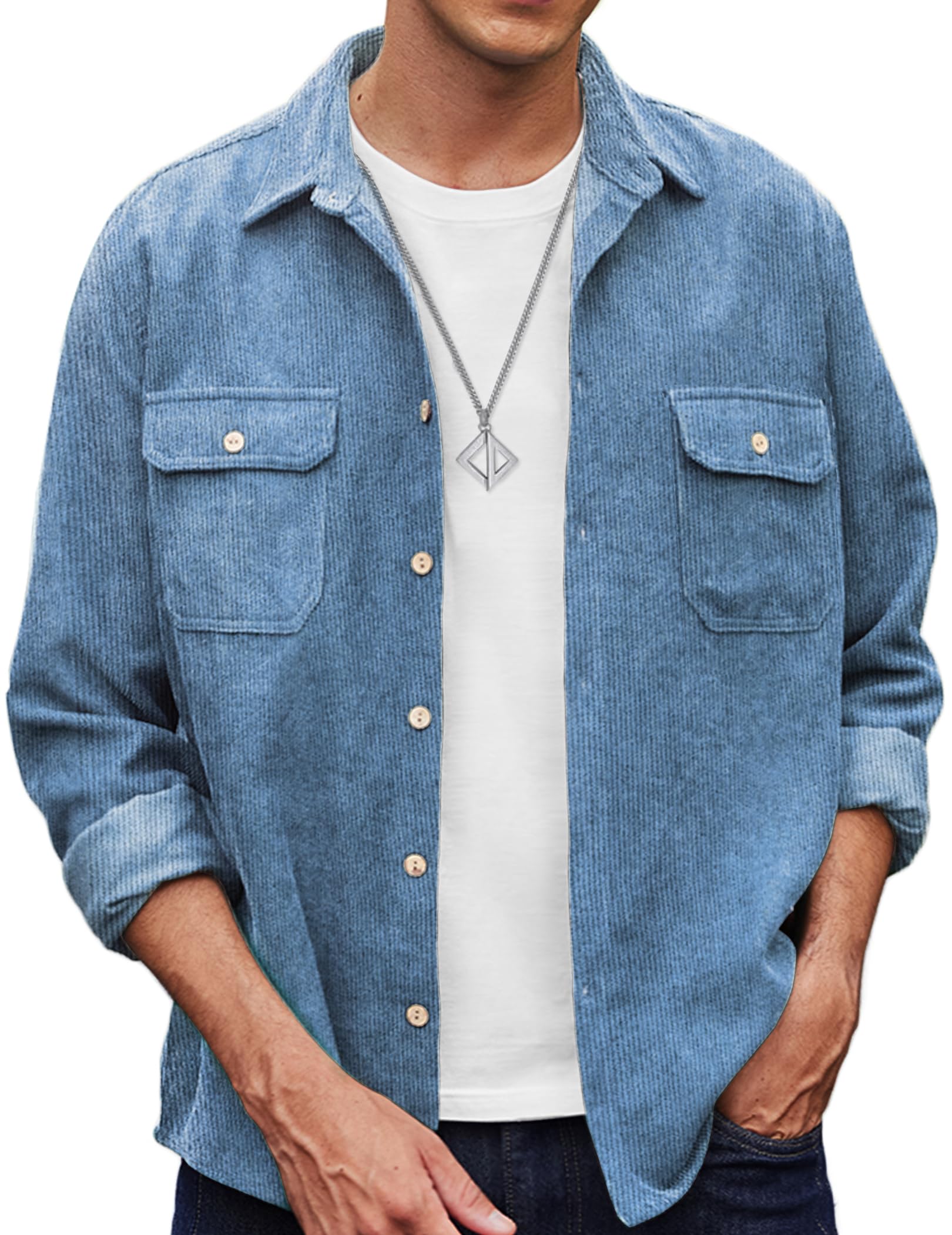 COOFANDY Men's Corduroy Shirt Casual Button Down Shirt Jacket Lightweight Shacket