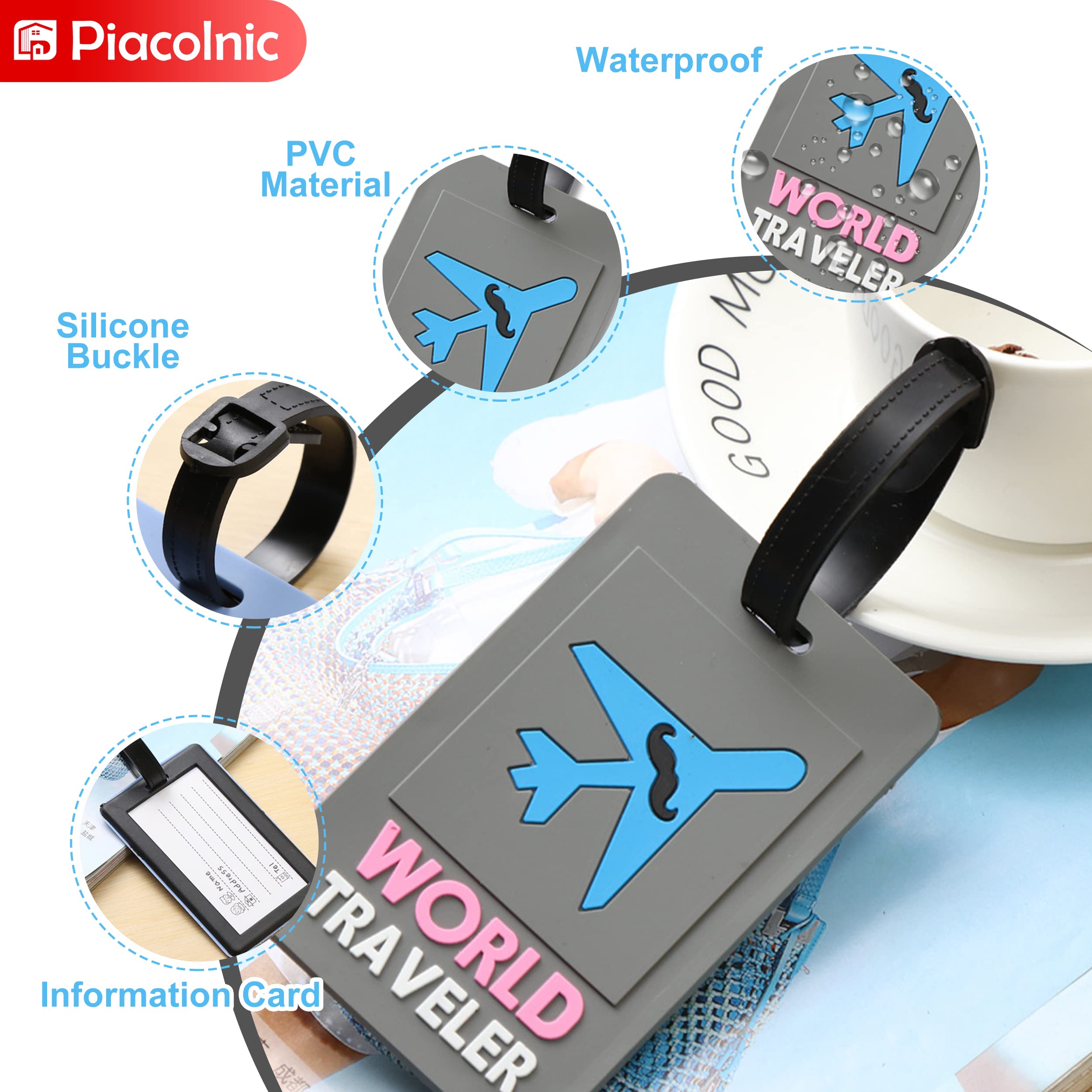 6 Etichette Per Valigia Colorate In PU – Targhette Bagagli Aerei Con Copri Privacy – Set Da Viaggio