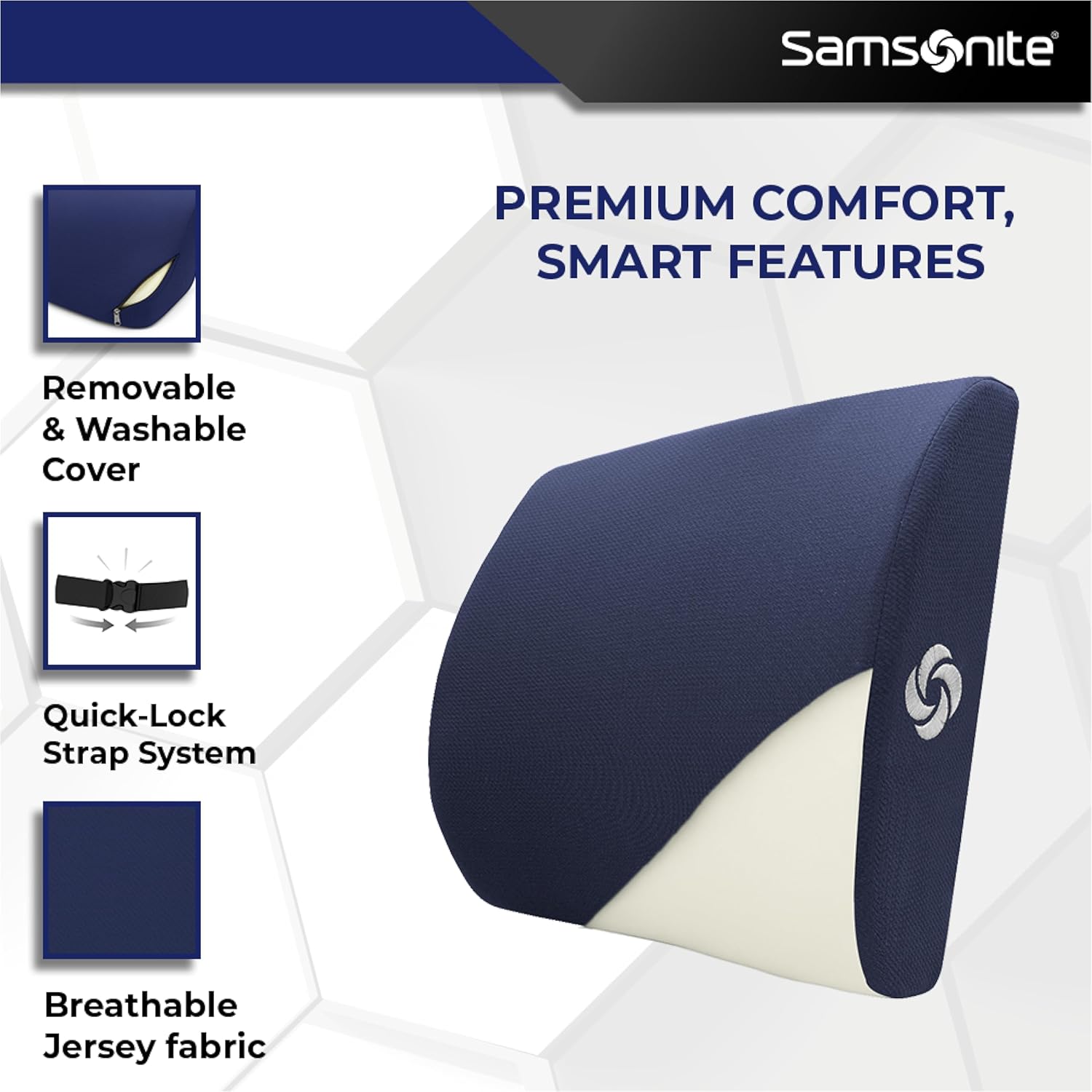Samsonite Ergonomic Lumbar Support Pillow for Office Chair and Car Seat - Memory Foam Back Support Lumbar Pillow Premium Cushion Chair Support for Lower Back Pain Relief and Versatile Use (Dark Blue) - Image 7