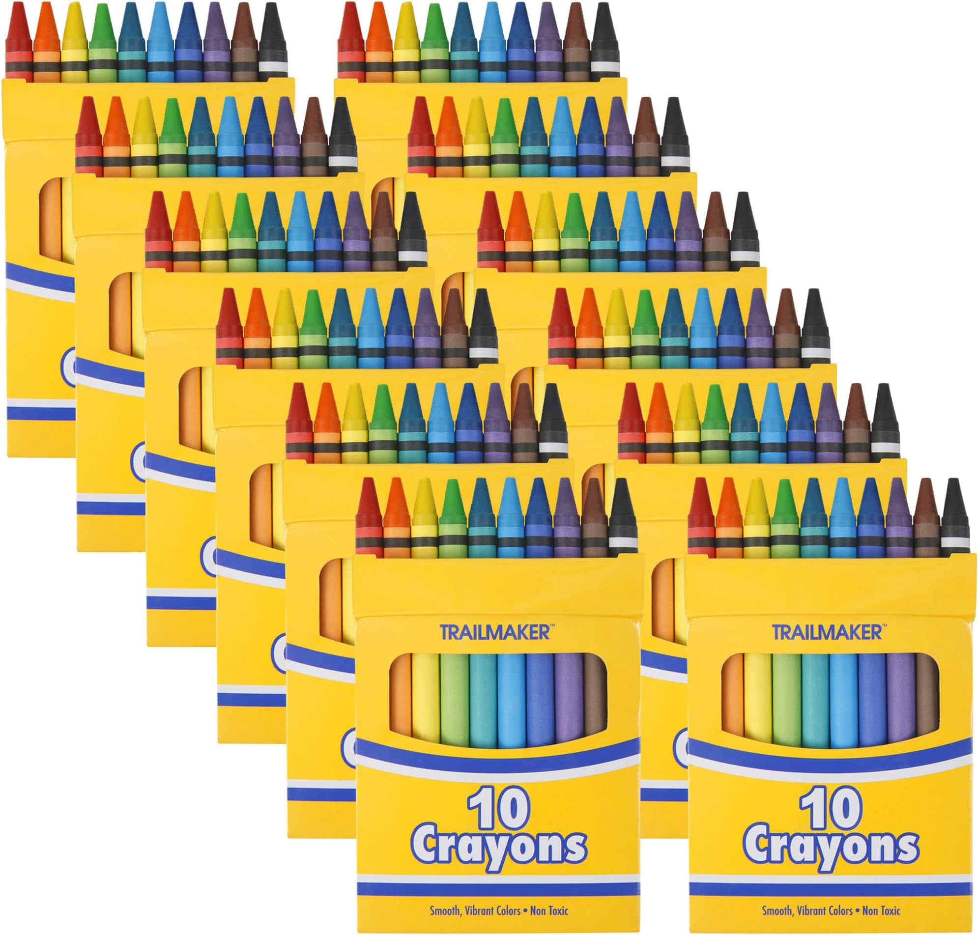 Trail maker (12 Pack) Bright Wax Coloring Crayons in Bulk, Wholesale Packaging - 10 Per Box, 120 Crayons total