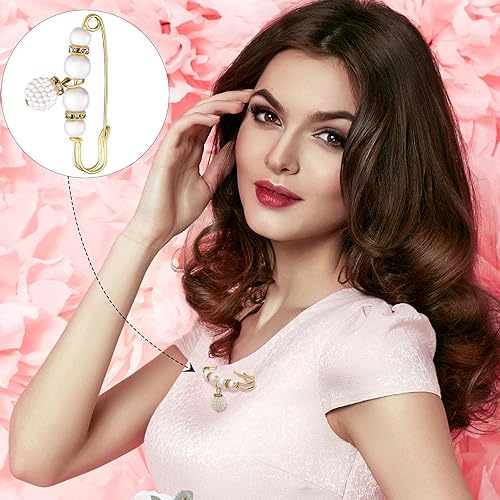 Miniatura 2 de PAGOW Juego de 10 broches de perlas sintéticas, broches de seguridad de perlas, broches de seguridad de moda para mujer, camisas, vestidos,