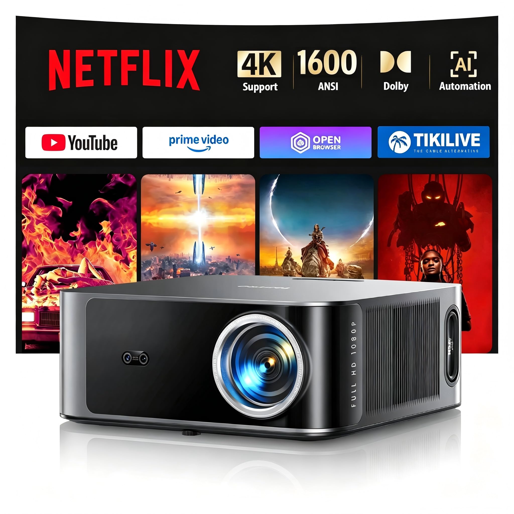 Proyector Smart Proyector 4K soporte App Oficial Integrada AI Auto Focus/Keyston