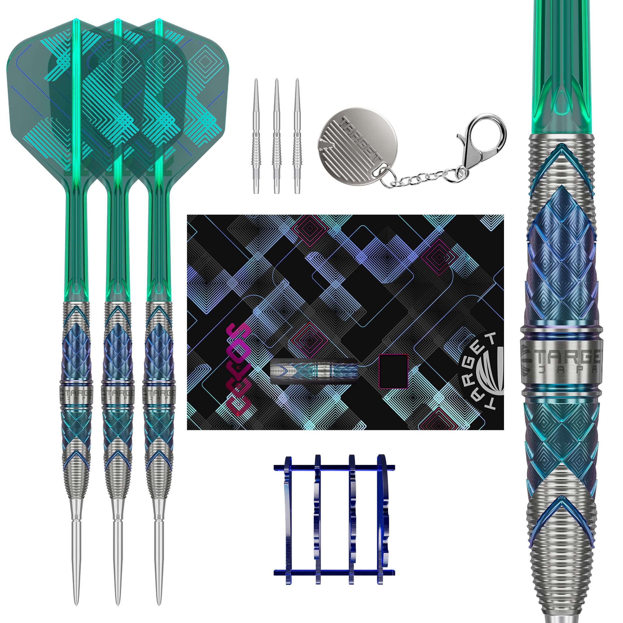 Target Japan Kaze Series Ceros 01 Steel Tip Darts with Kflex, 25G | 90% Tungsten Barrel Dart Set, K-Flex Flights and Shafts, Storm Swiss Points, LNC Point, Stand & Storage Tin Box