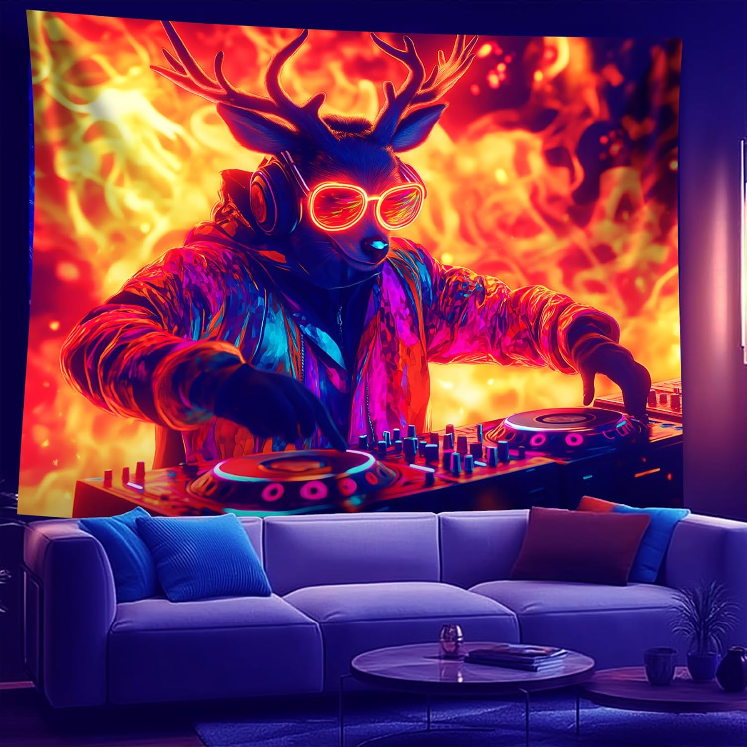 NYZE Deer Tapestry for Bedroom, Music Wall Tapestry, Party Decor Glow in the Dark Room Decor Tapestries, Cool Galaxy Planet Wall Hanging, Wall Hanging for Room Dorm 79in×59in