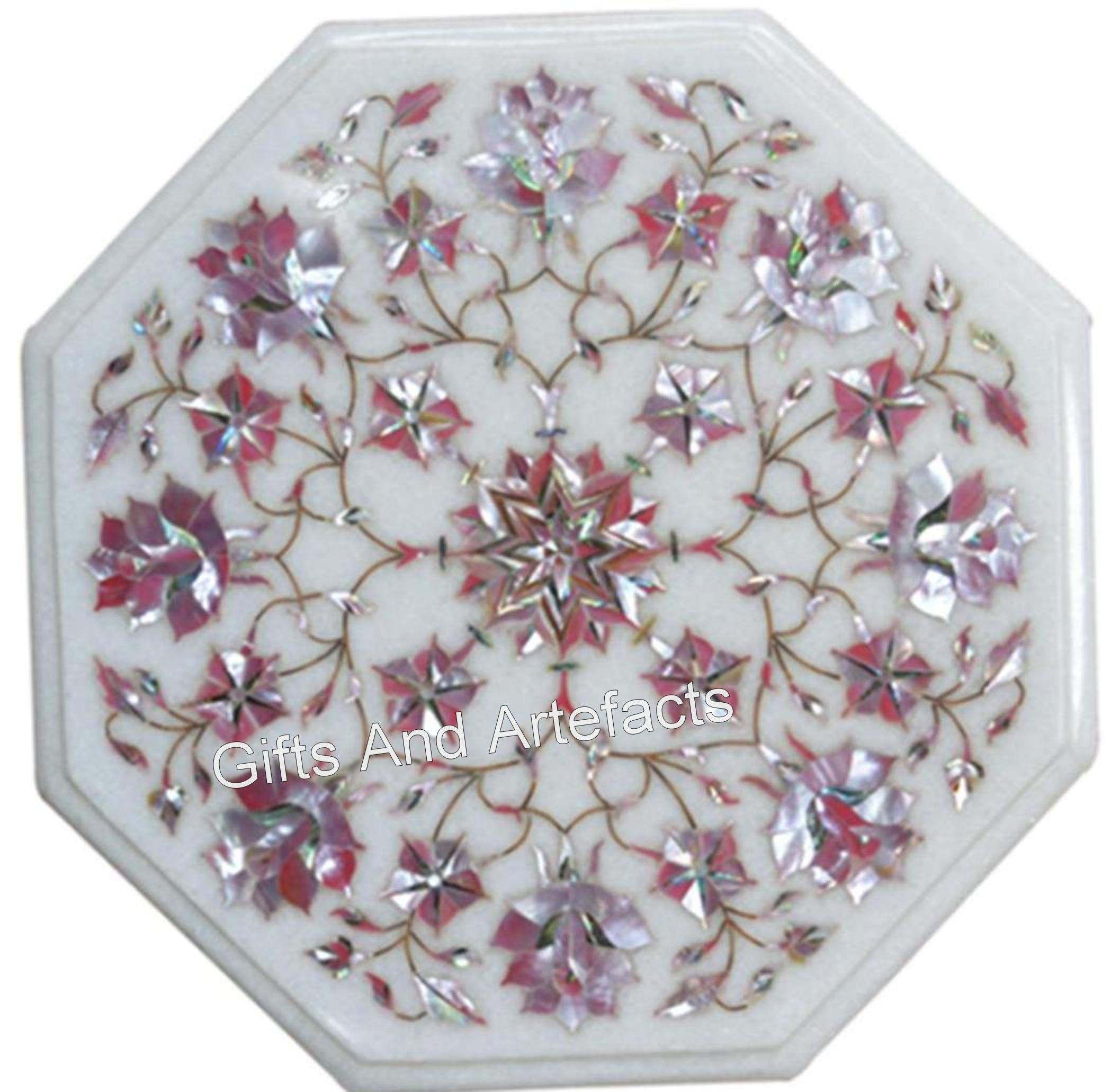 Dessus de table basse en marbre et nacre rose pour coin lecture
