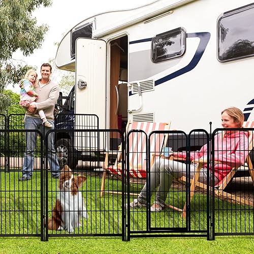 Miniatura 5 de Cerca de jardín con puerta, 36 pulgadas de alto, puerta ancha de umbral bajo, 8 paneles, 17.7 pies de largo en total, barrera de hierro resistente