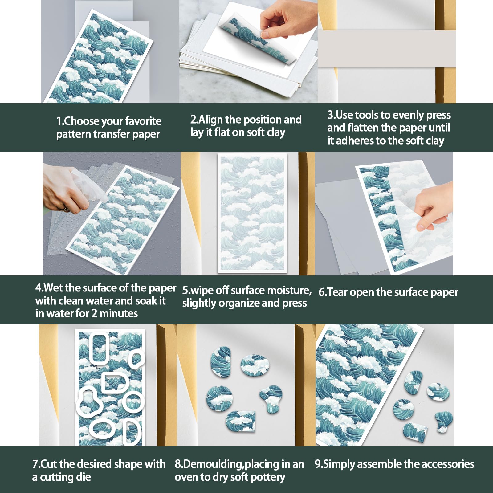 OLYCRAFT 24Pcs Ocean Pattern Clay Transfer Paper 4 Design Transfer Paper for Polymer Waves Polymer Clay Transfers Sheets Summer Theme Small Transfers Papers for Clays Earrings Jewelry Making - Image 3