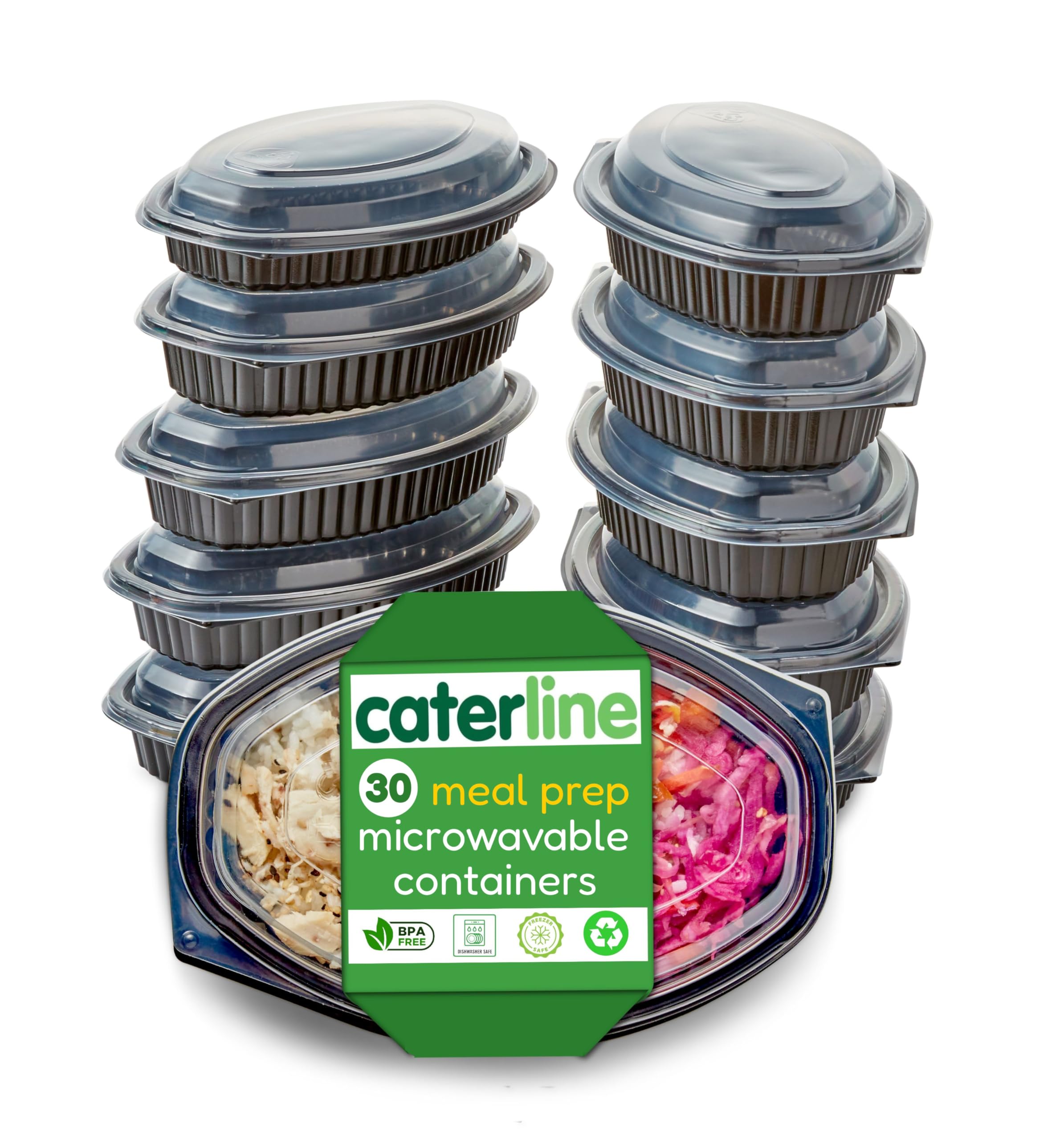 Caterline 30 x 520 ml (18.3 ounce) Microwavable Meal Prep Hot Food Containers & Lids (207mm x 143mm x 59mm)