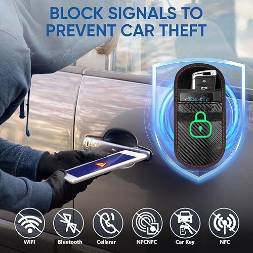 Vista 81 de TICONN Faraday - 2 bolsas para llavero, protector de jaula Faraday de 3.5 x 5.0 pulgadas, bloqueo de señal RFID para automóvil, bolsa antirrobo Negro