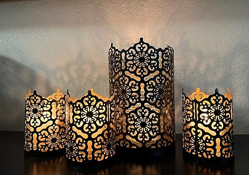 Miniatura 10 de Hosley Juego de 3 candelabros dorados con corte de diamante de 4 pulgadas de alto eleva tu espacio con elegantes portavelas de metal en un paquete