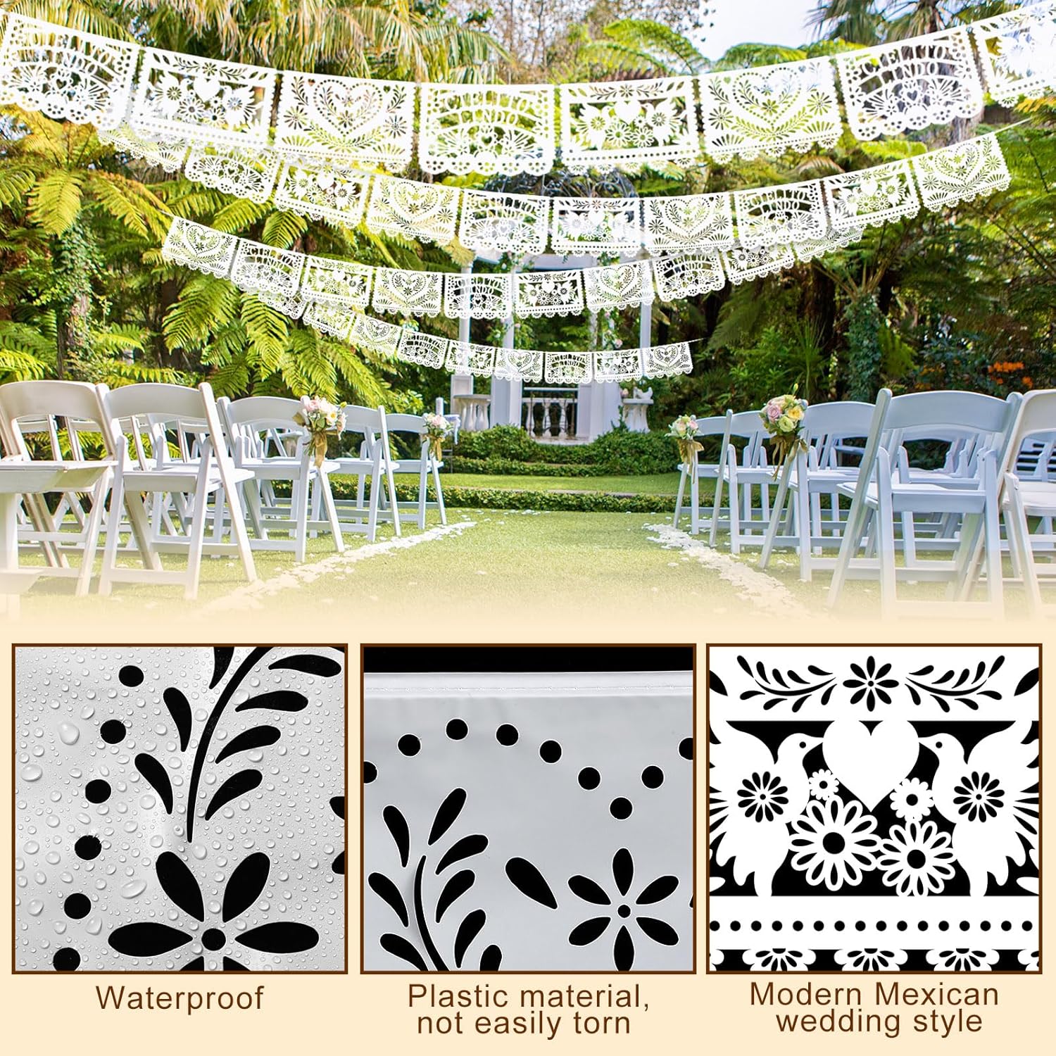 TaoBary 6 Pack White Mexican Papel Picado 118 Feet Mexican Wedding Party Banner Cielito Lindo Party Decoration Dia De Los Muertos Decor Fiesta Banner for Mexico Wedding Supplies (Cielito Lindo)