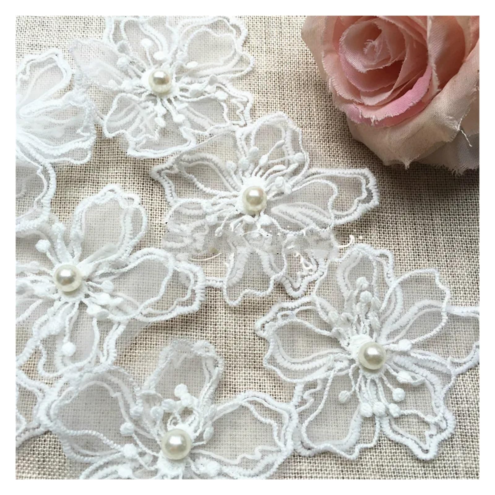 Apliques de encaje bordado con cuentas, 20 piezas, parche de tela de Organza, adorno de flores, vestido de novia, artesanía DIY(20Pcs price)