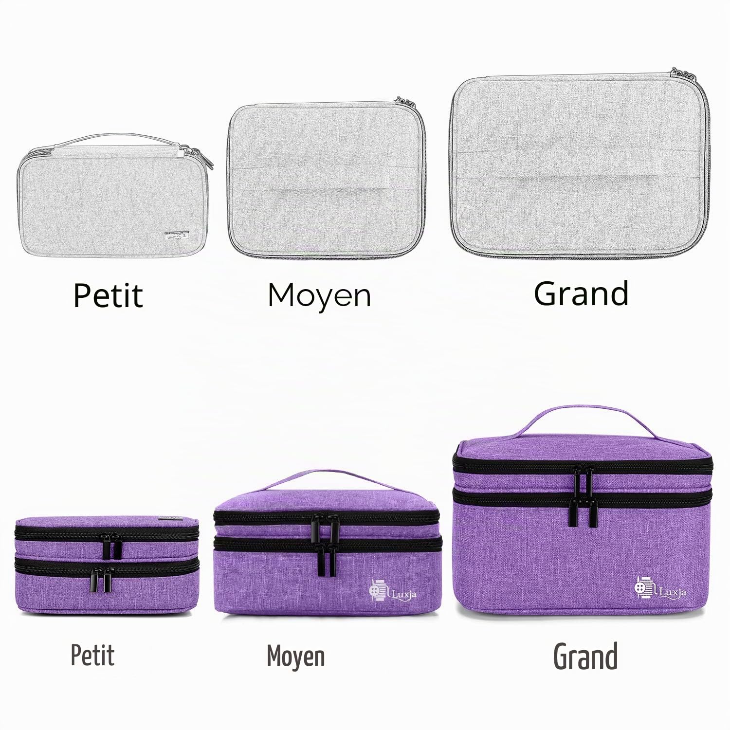 Luxja Trouse a Coudre, Sac Rangement pour Kit de Couture, Couche Double Boite de Accessoires de Couture pour aiguilles, fil et Autres Matériel de Couture (sac uniquement), Grand/Violet