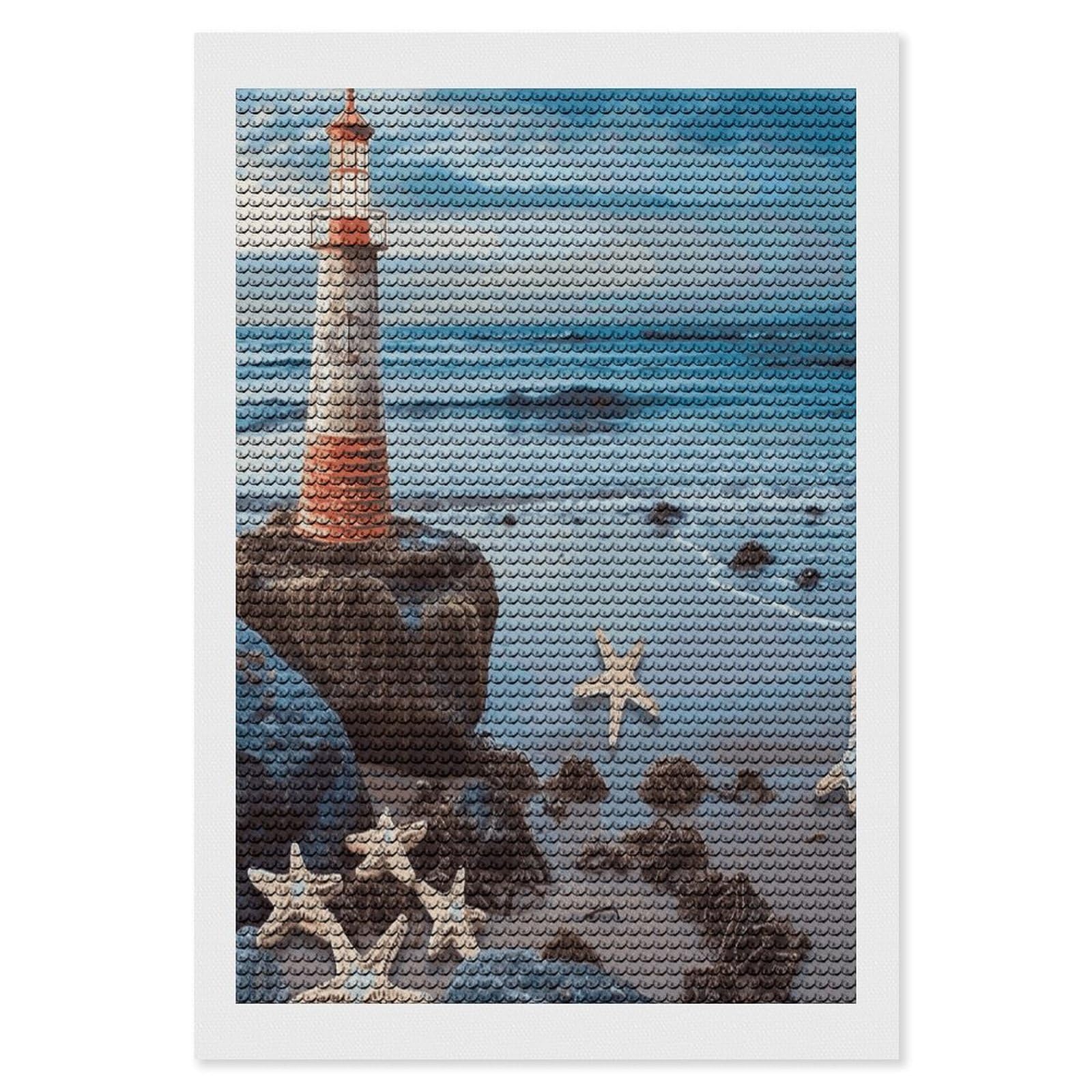 LDGSUPH Starfish Lighthouse Beach Diamond Painting Kits for Adults Paint with Diamond Pictures Art DIY Full Drill Diamond Dots Painting Personalized Diamond Photo for Home Wall Decor Gift 8"x12"