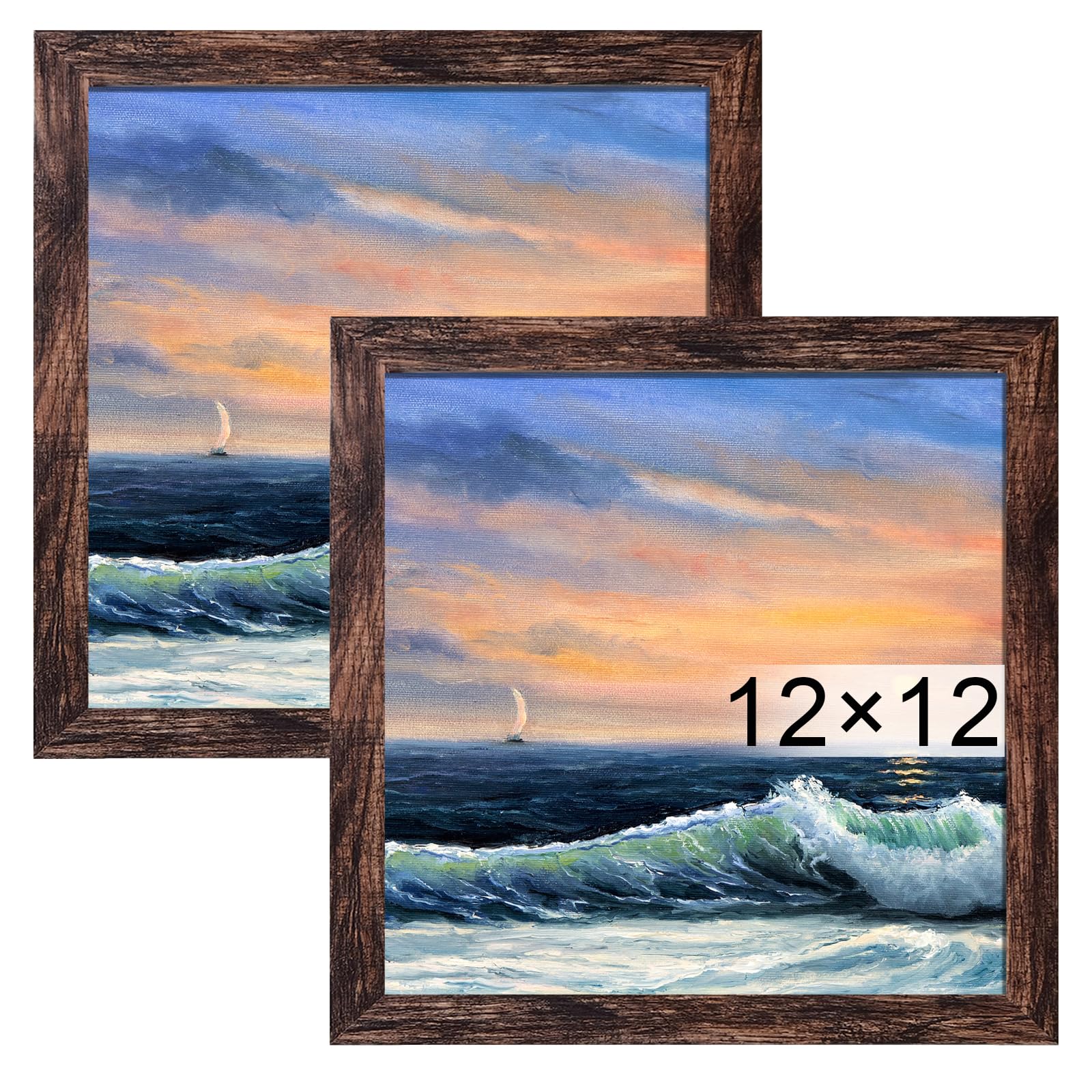 LUCKYLIFE 12x12 Picture Frame Brown for Wall Mounting, 2 Pack Brown 12x12