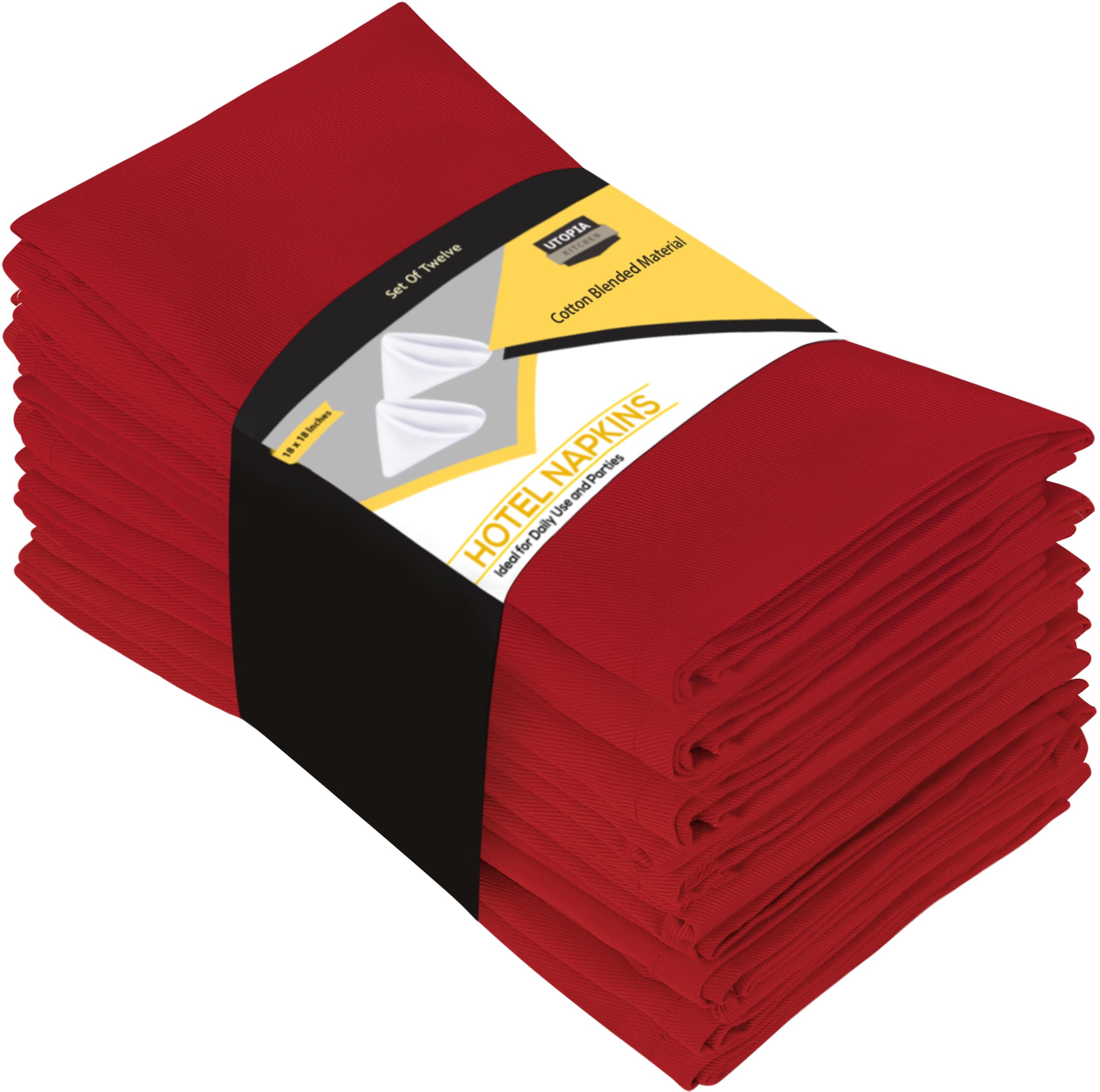Utopia Kitchen Red Cloth Napkins [12 Pack, 20x20 Inch] Absorbent Cotton Blend Washable and Reusable for Dinner, Restaurant, Lunch, Wedding and Hotel